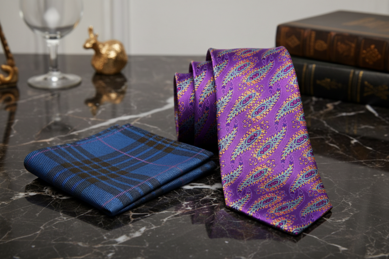 Alt View: Pink, Orange, Green and Purple paisley Tie and Accenting Square