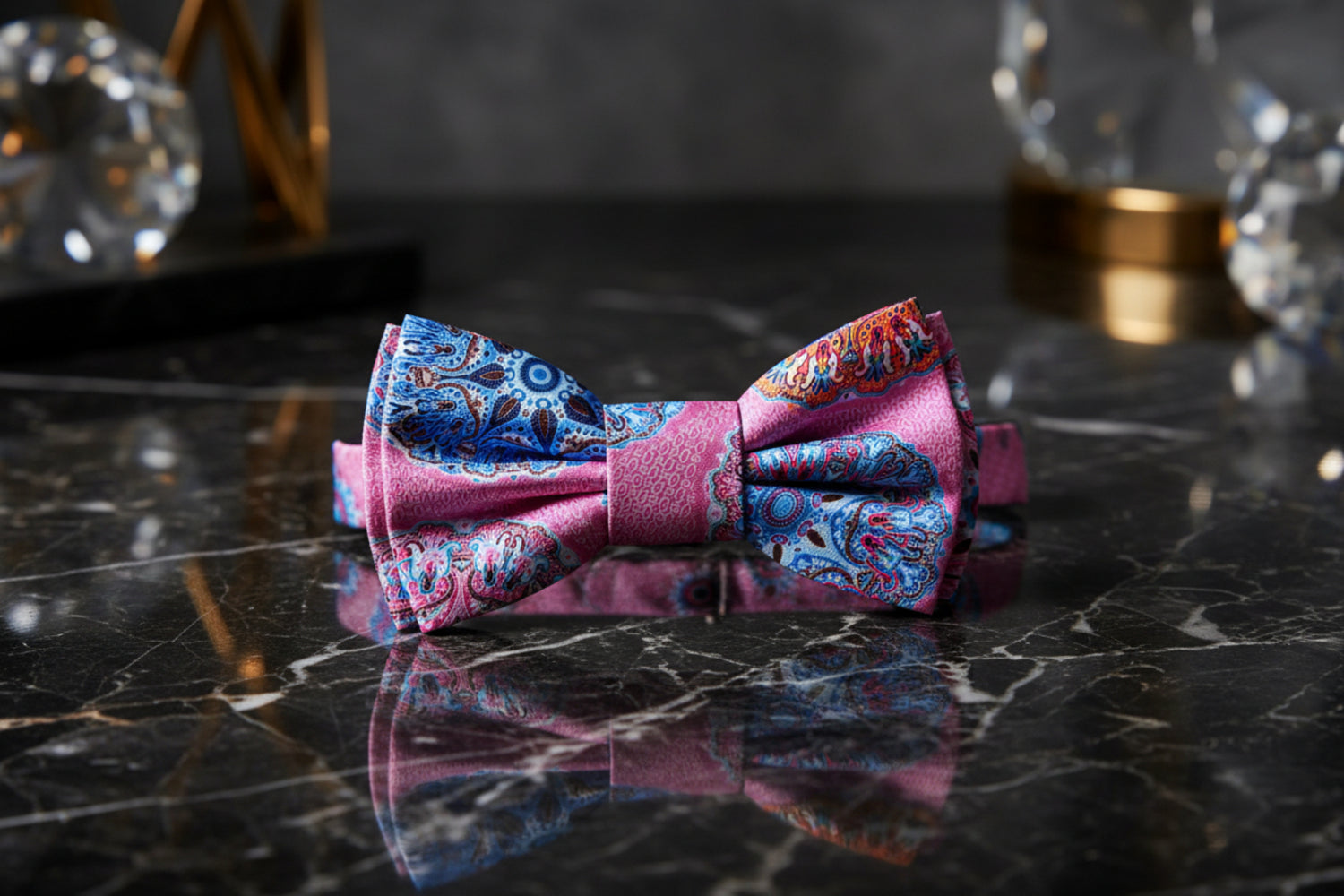 Pre Tied Pink Blue Orange Abstract Bow Tie 