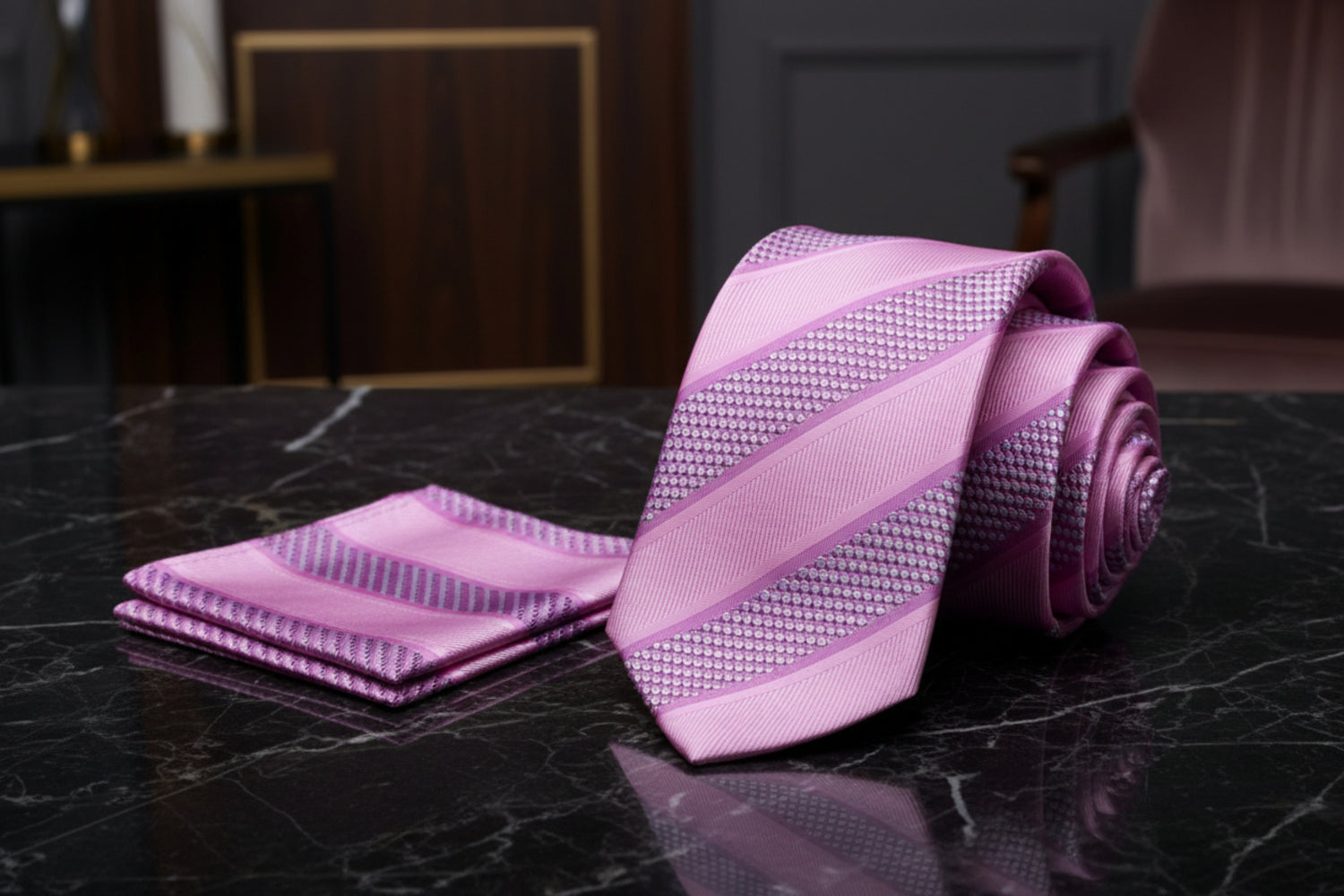 Shades of Pink Stripe Tie and Square