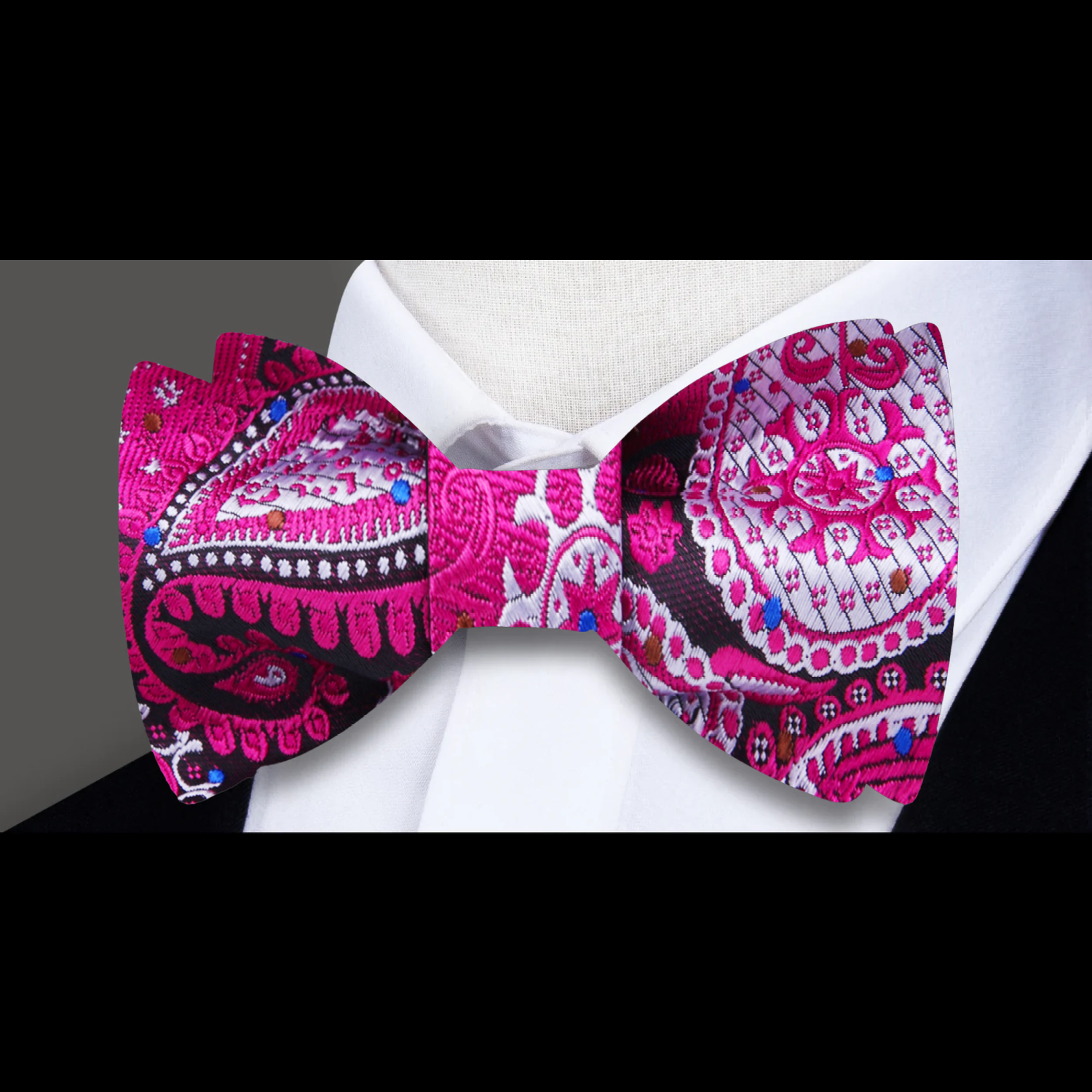 Pink, Black Paisley Bow Tie  