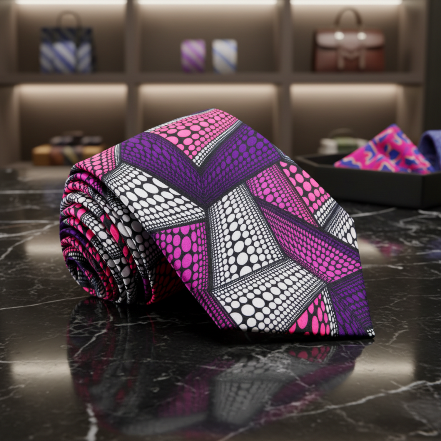  Purple, Pink and White Abstract Polka Necktie 