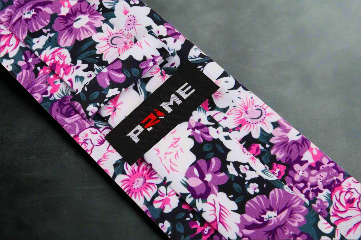 Pink, Purple, White Sketched Flowers Necktie Keep
