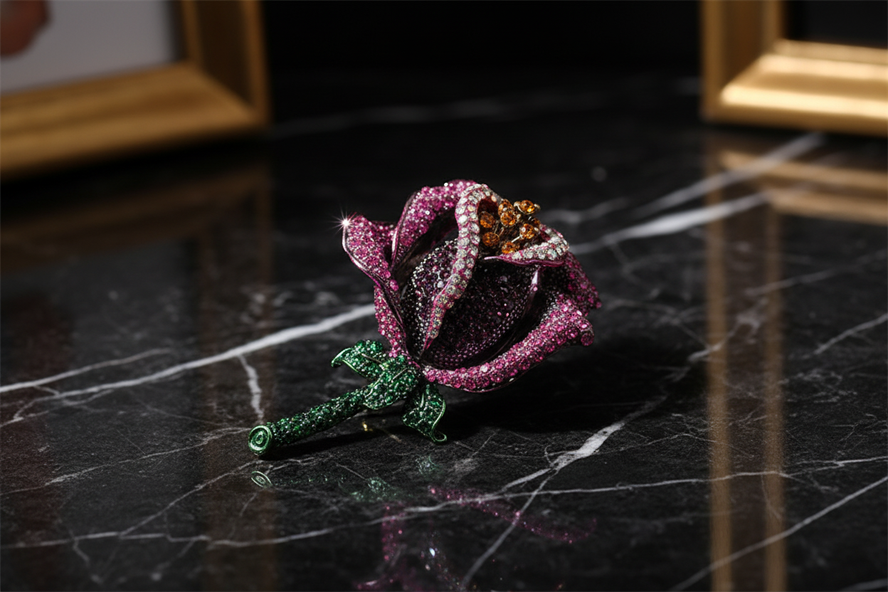 Pink, Purple Orange Rose Lapel Pin