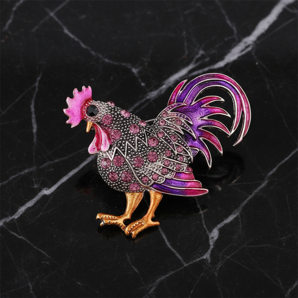 Purple Rooster Brooch