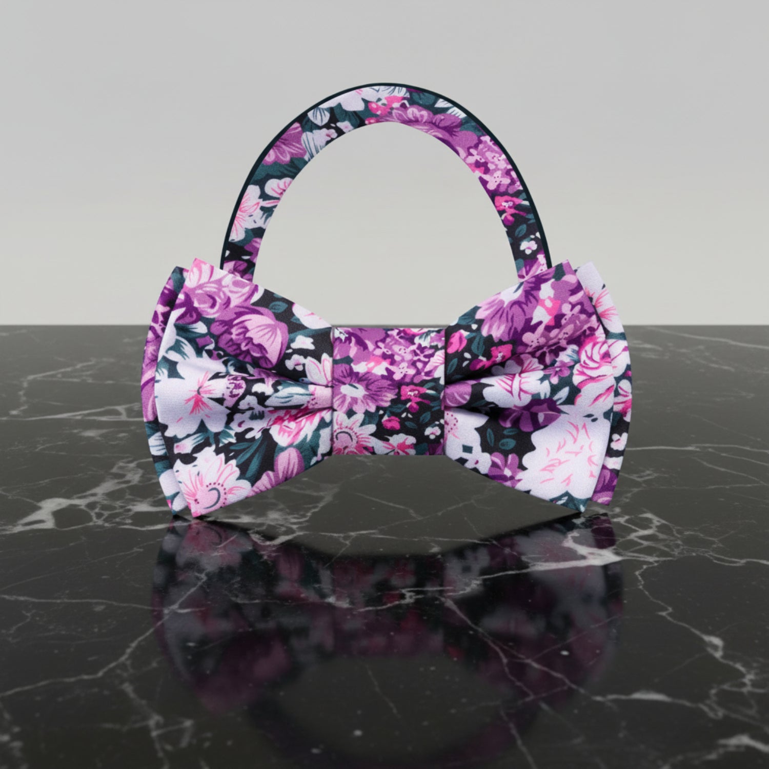 Purple, Pink, White Flowers Bow Tie Pre Tied