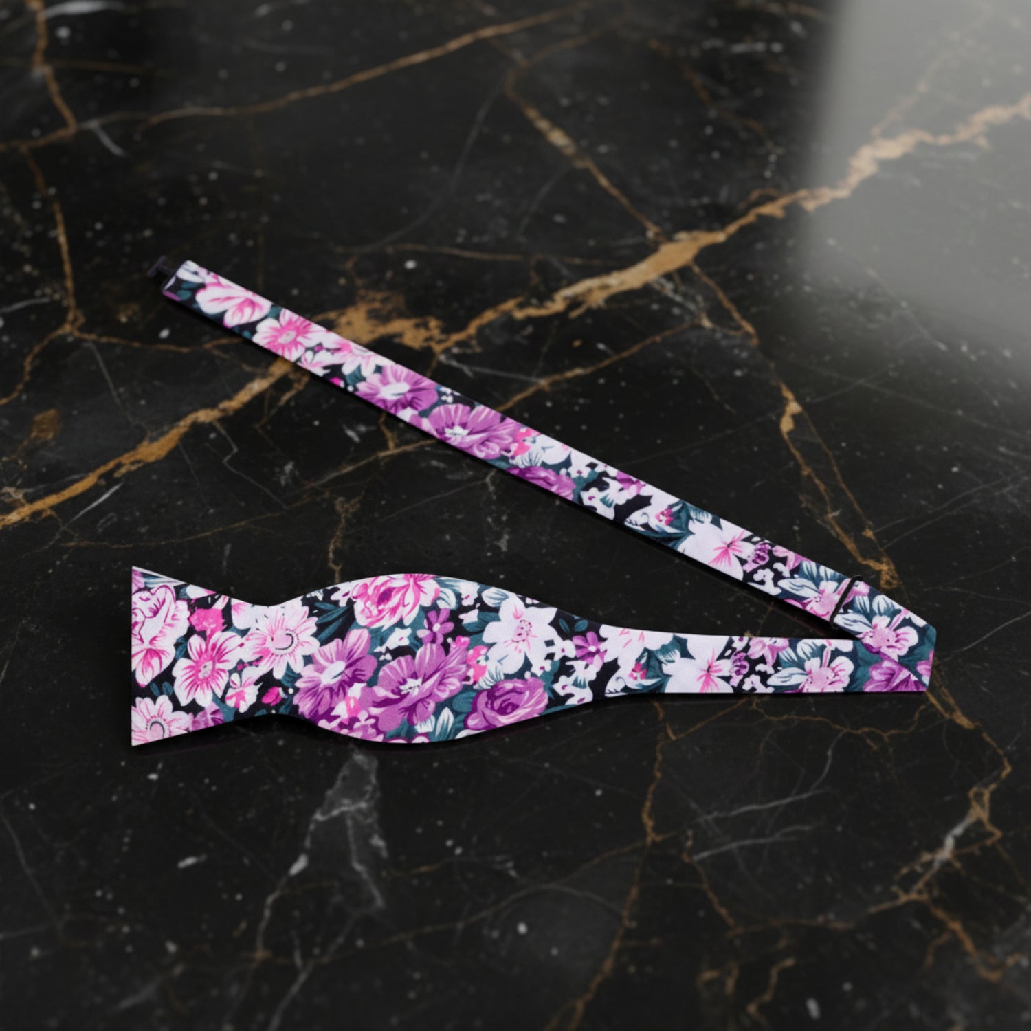 Purple, Pink, White Flowers Bow Tie Self Tie