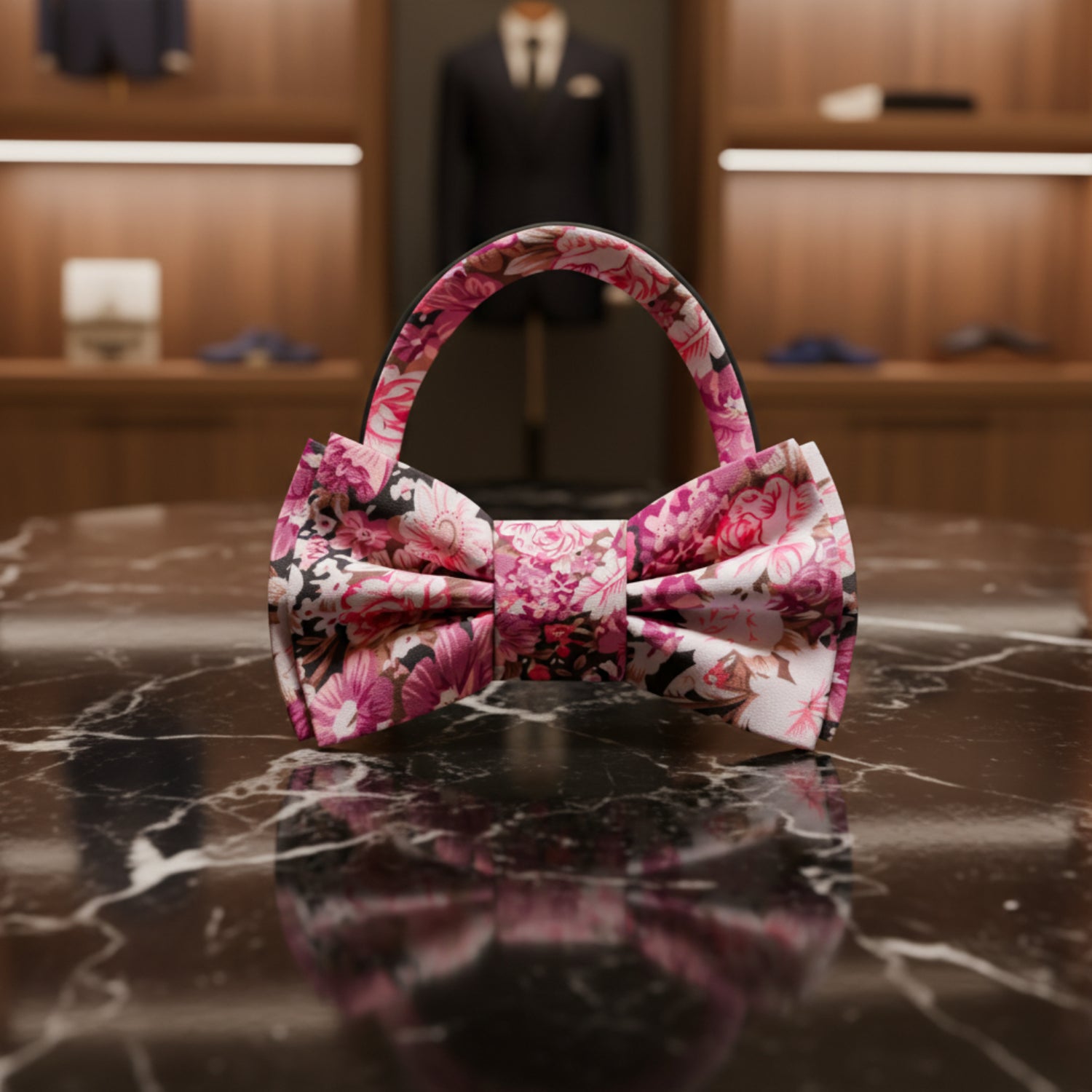 Shades of Purple and Pink with White Flowers Bow Tie Pre Tied