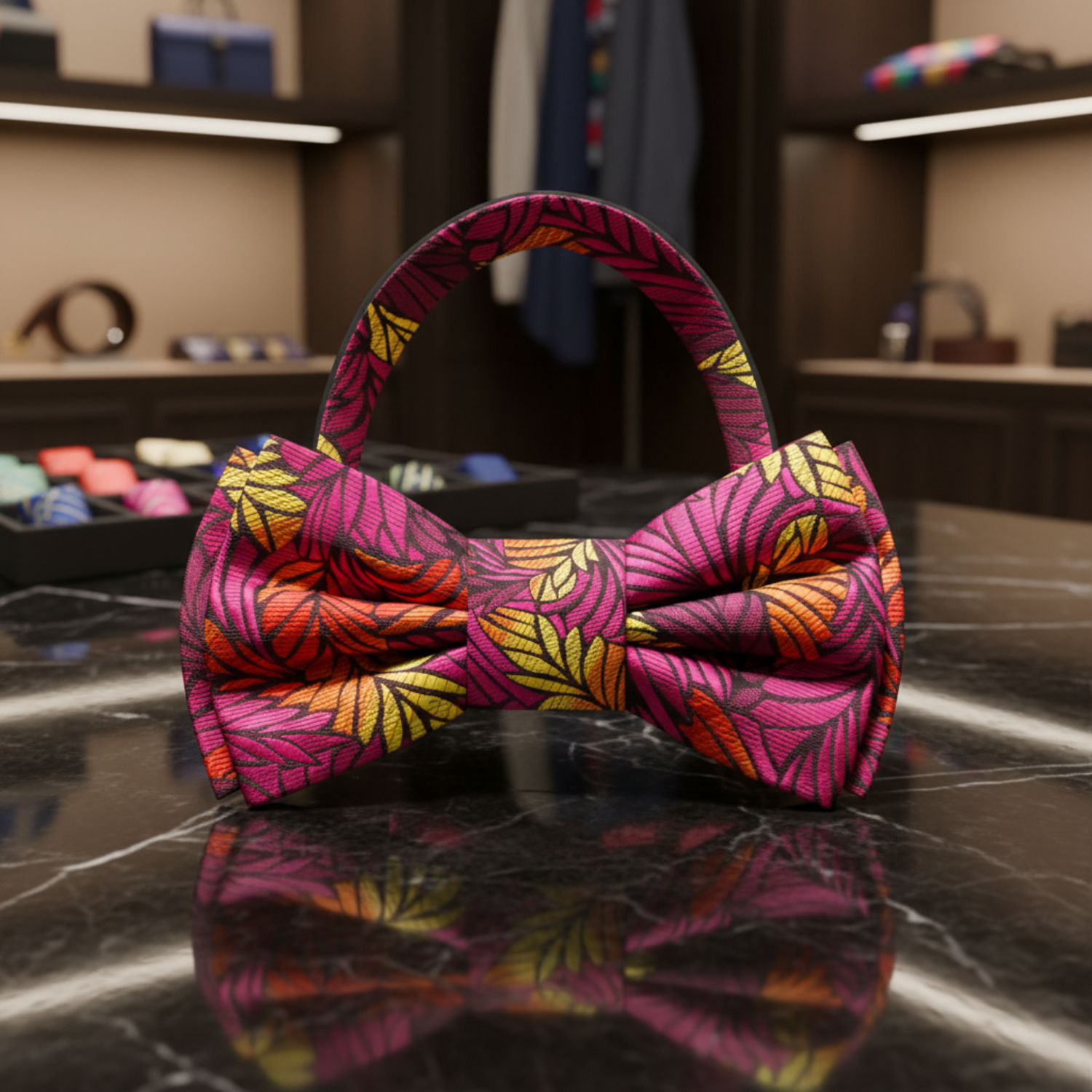 Red, Pink, Orange, Yellow Abstract Bow Tie Pre Tied