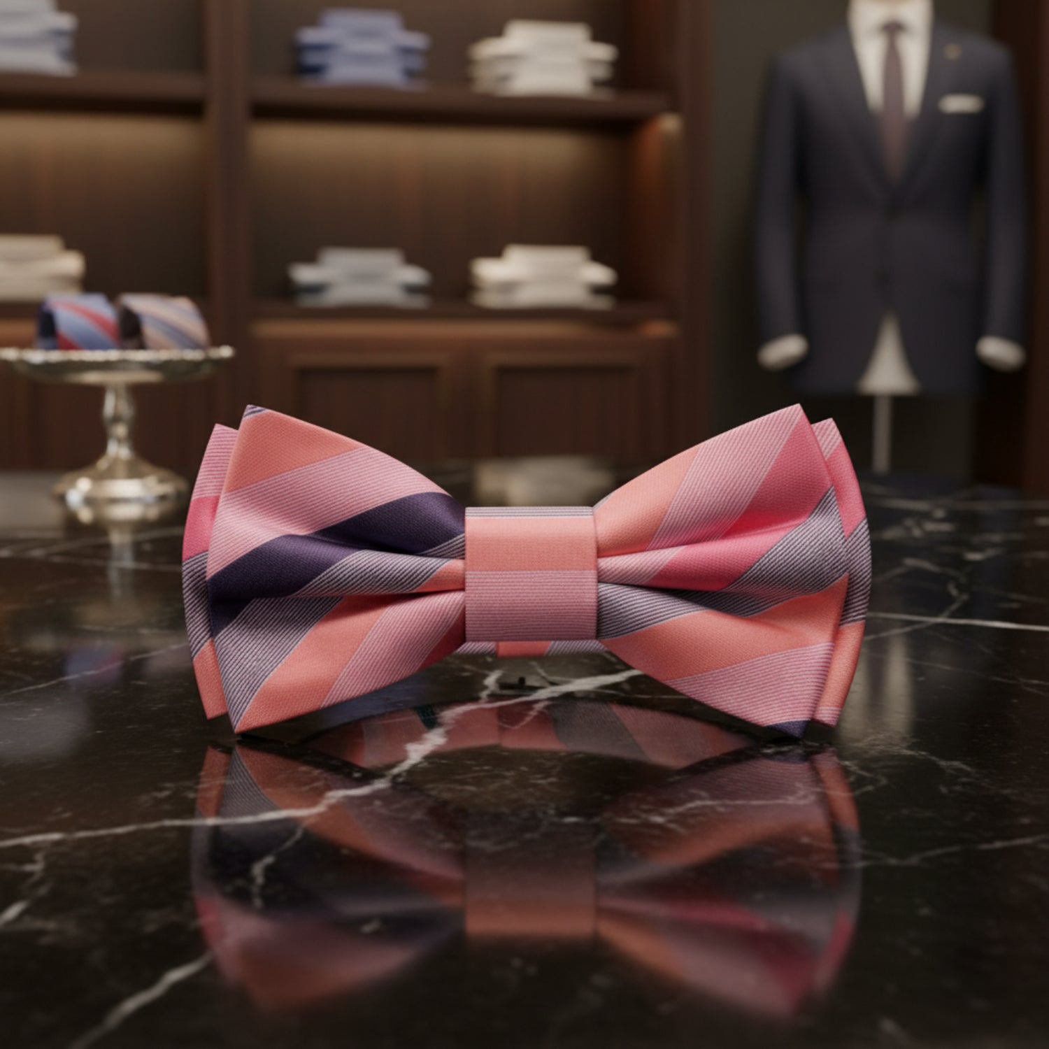 Pink Stripe Bow Tie Pre Tied