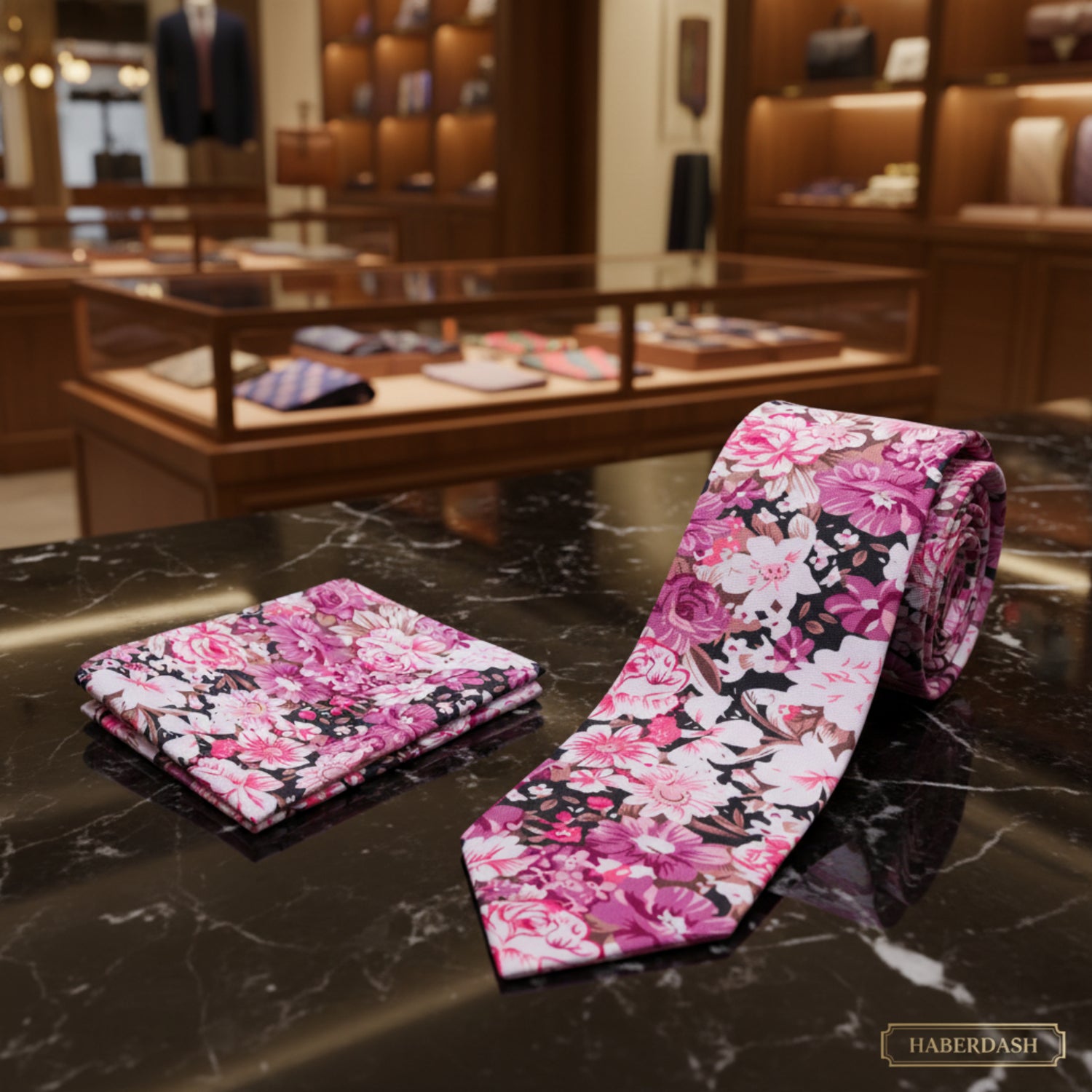 Alt View: Light Purple, Purple, White Brown Sketched Flowers Tie and Matching Square