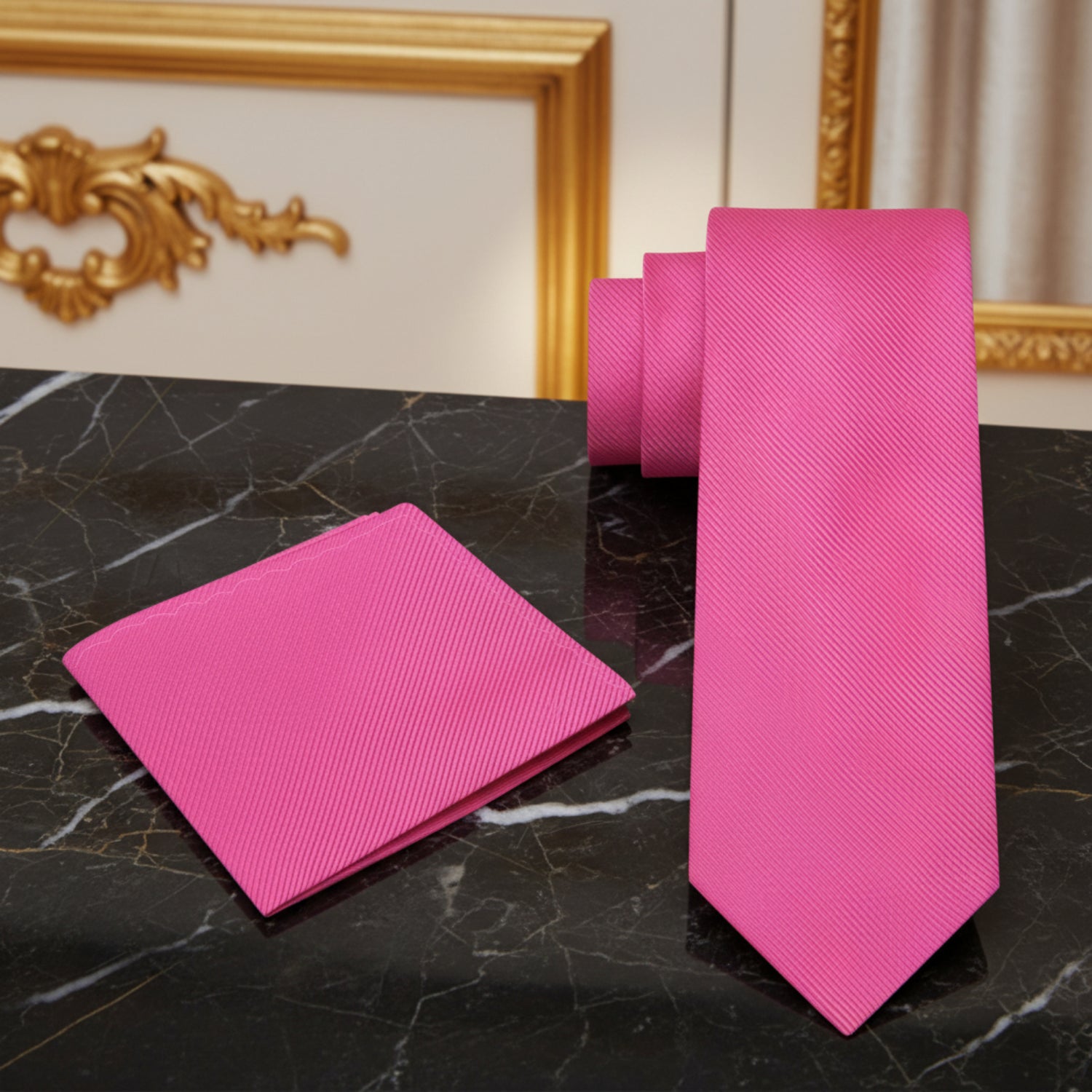 Alt View: Solid Pink Tie and Matching Square
