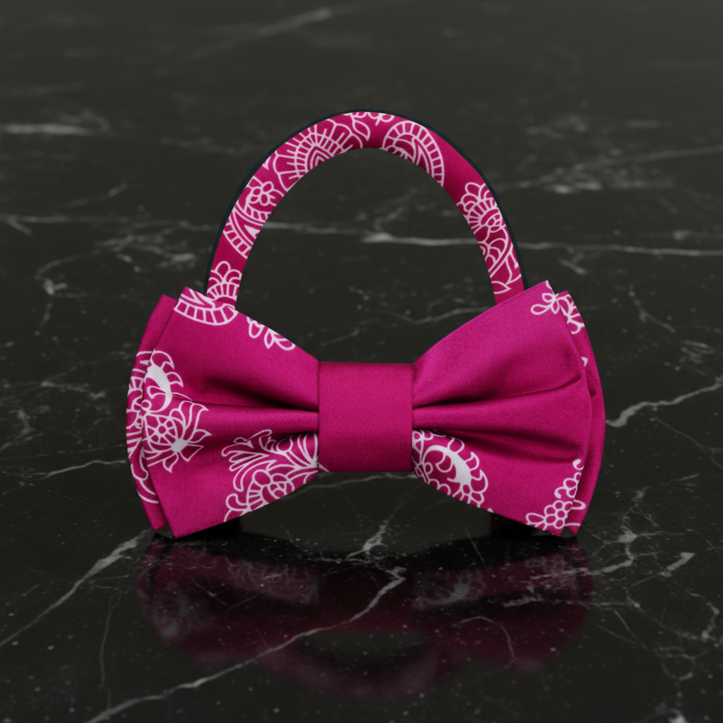 Raspberry, White Paisley Bow Tie Pre Tied