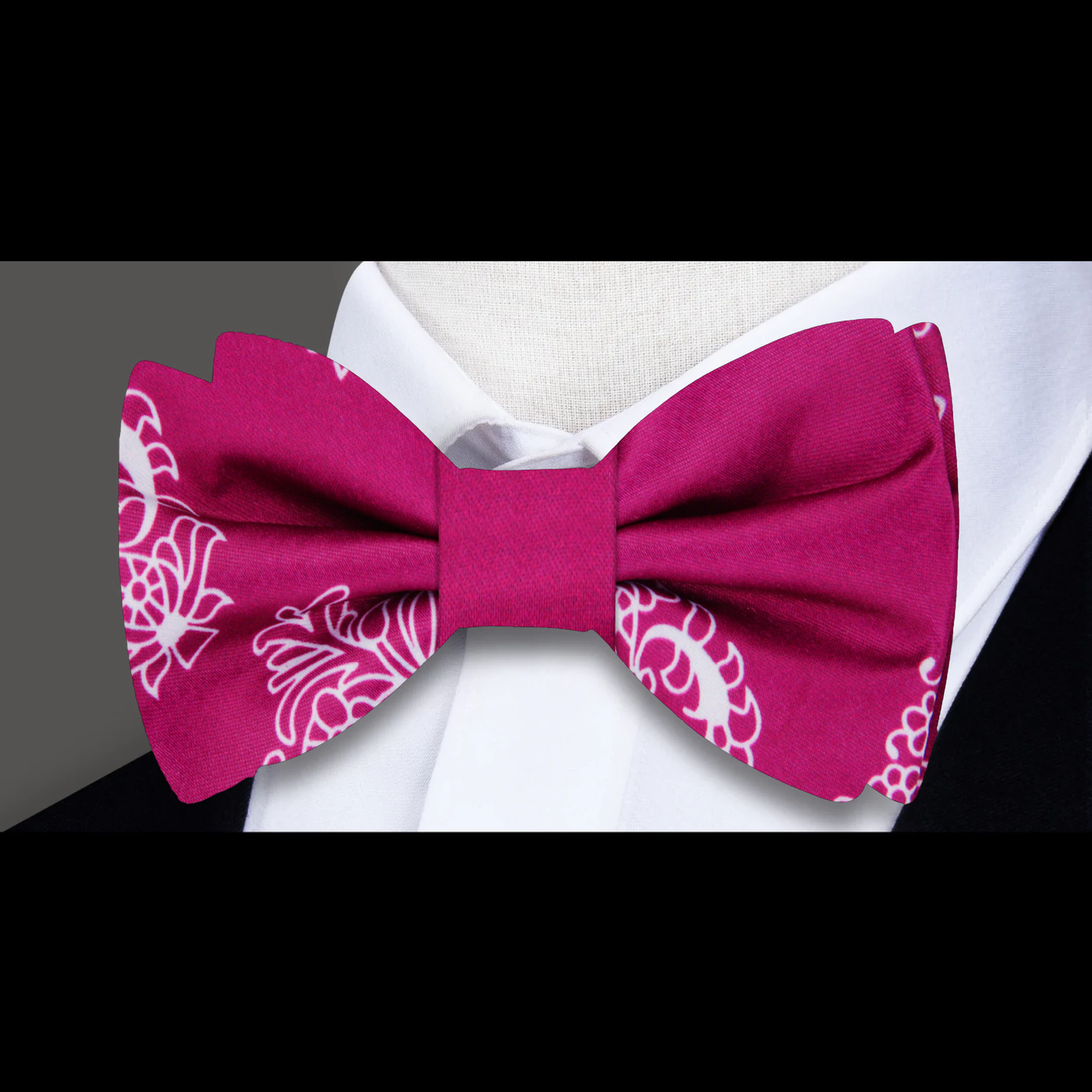 Raspberry, White Paisley Bow Tie  