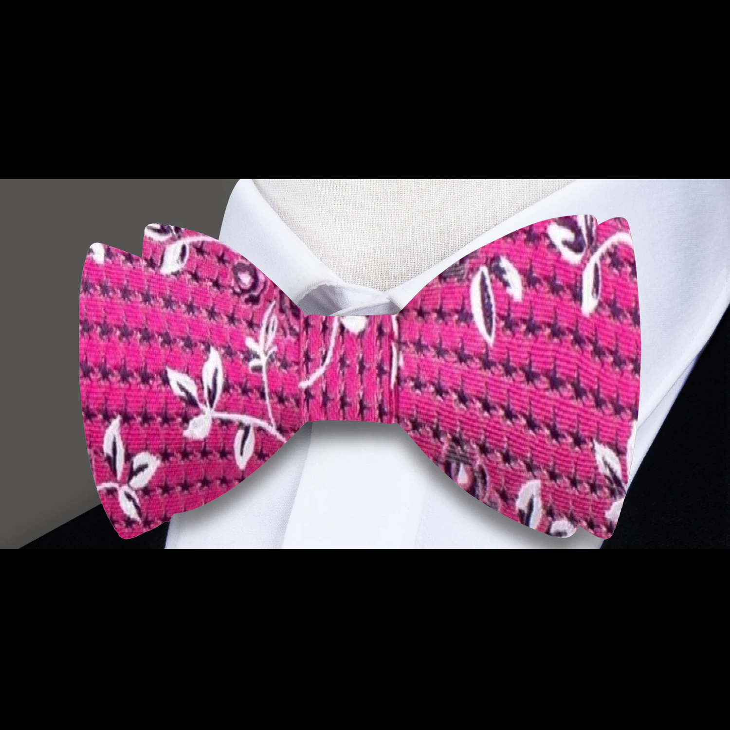 A Pink Intricate Floral Pattern Silk Self Tie Bow Tie