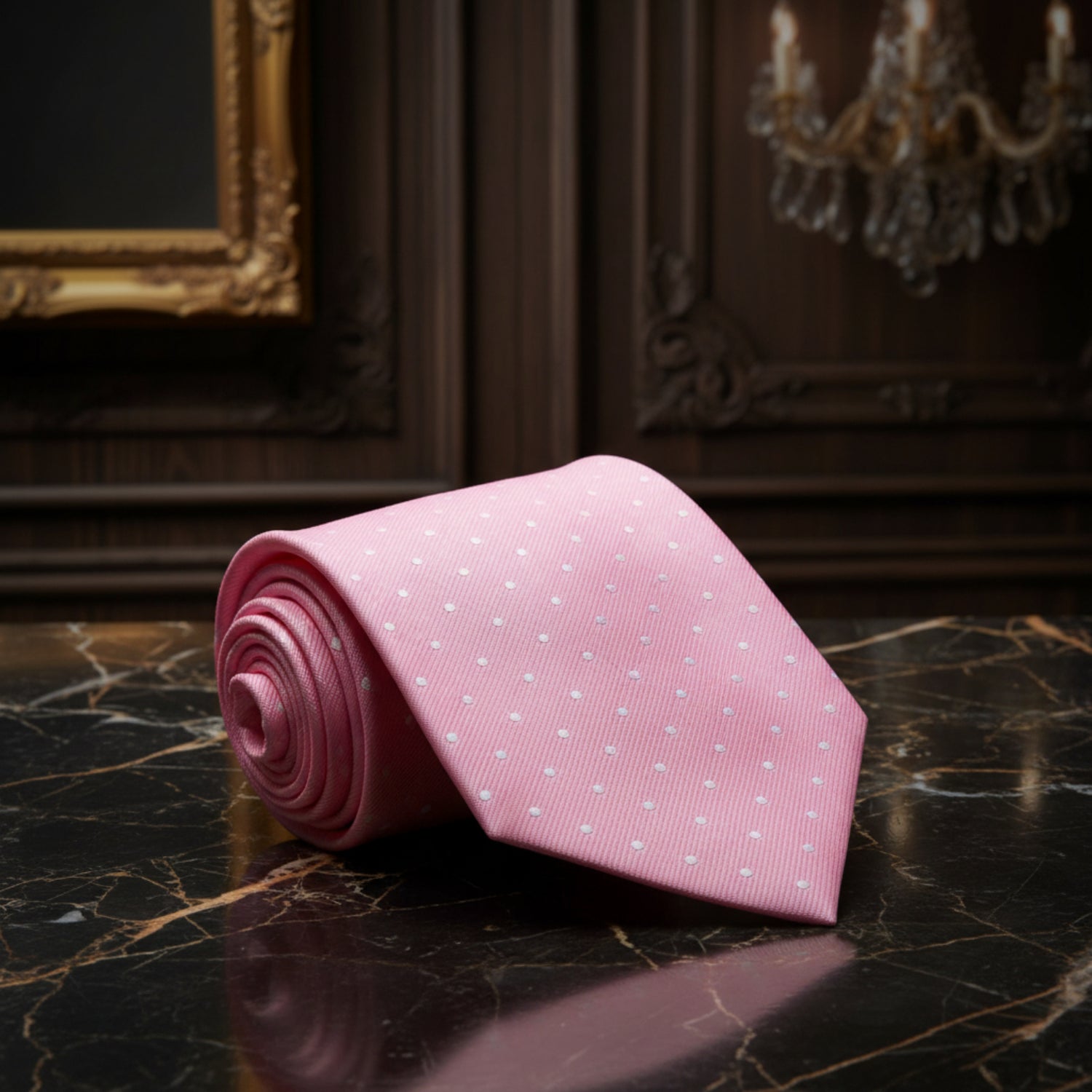 Light Pink and White Polka Necktie