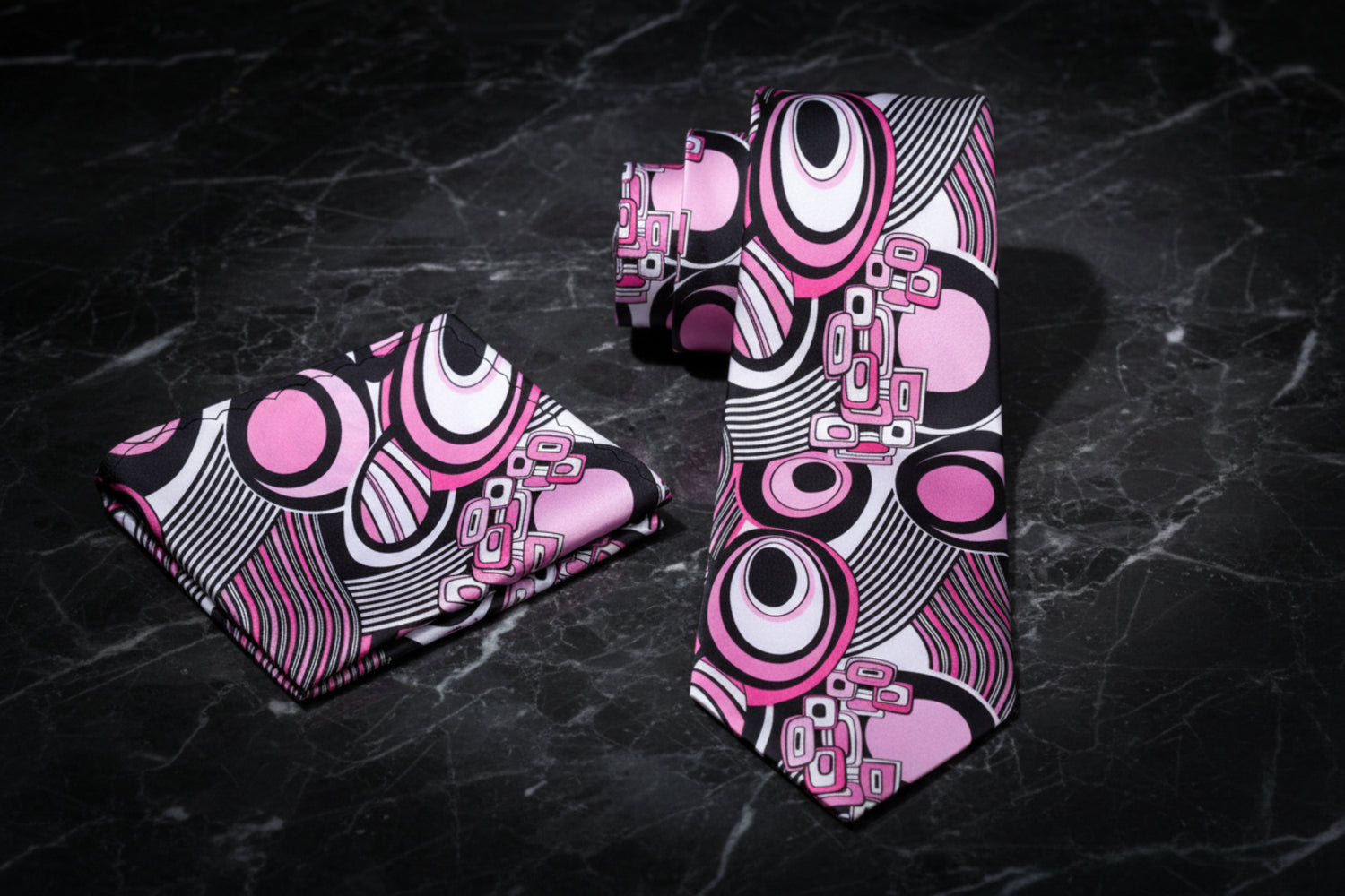 White, Black, Pink Abstract necktie and Square