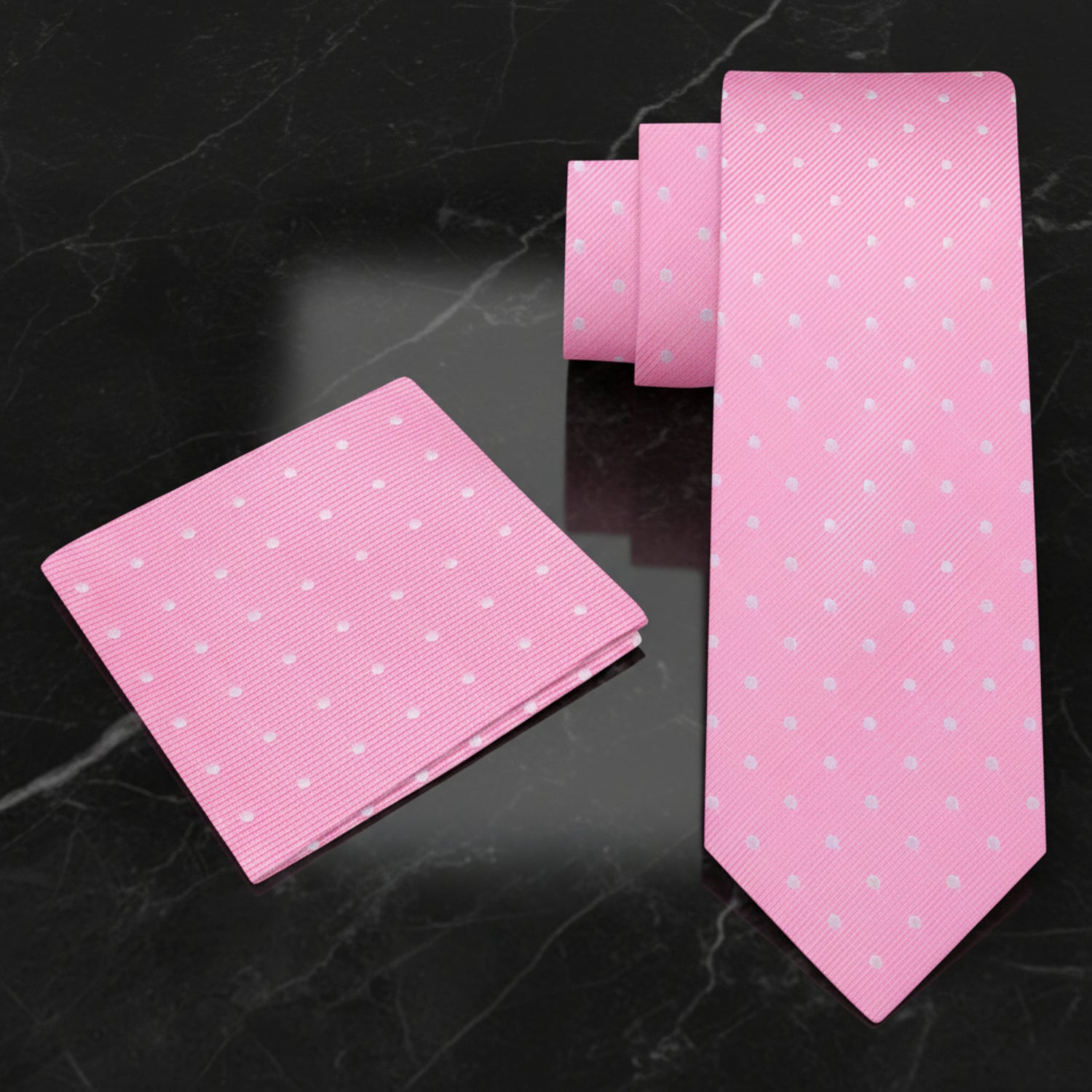 View 2: Pink and White Polka Necktie and Matching Square