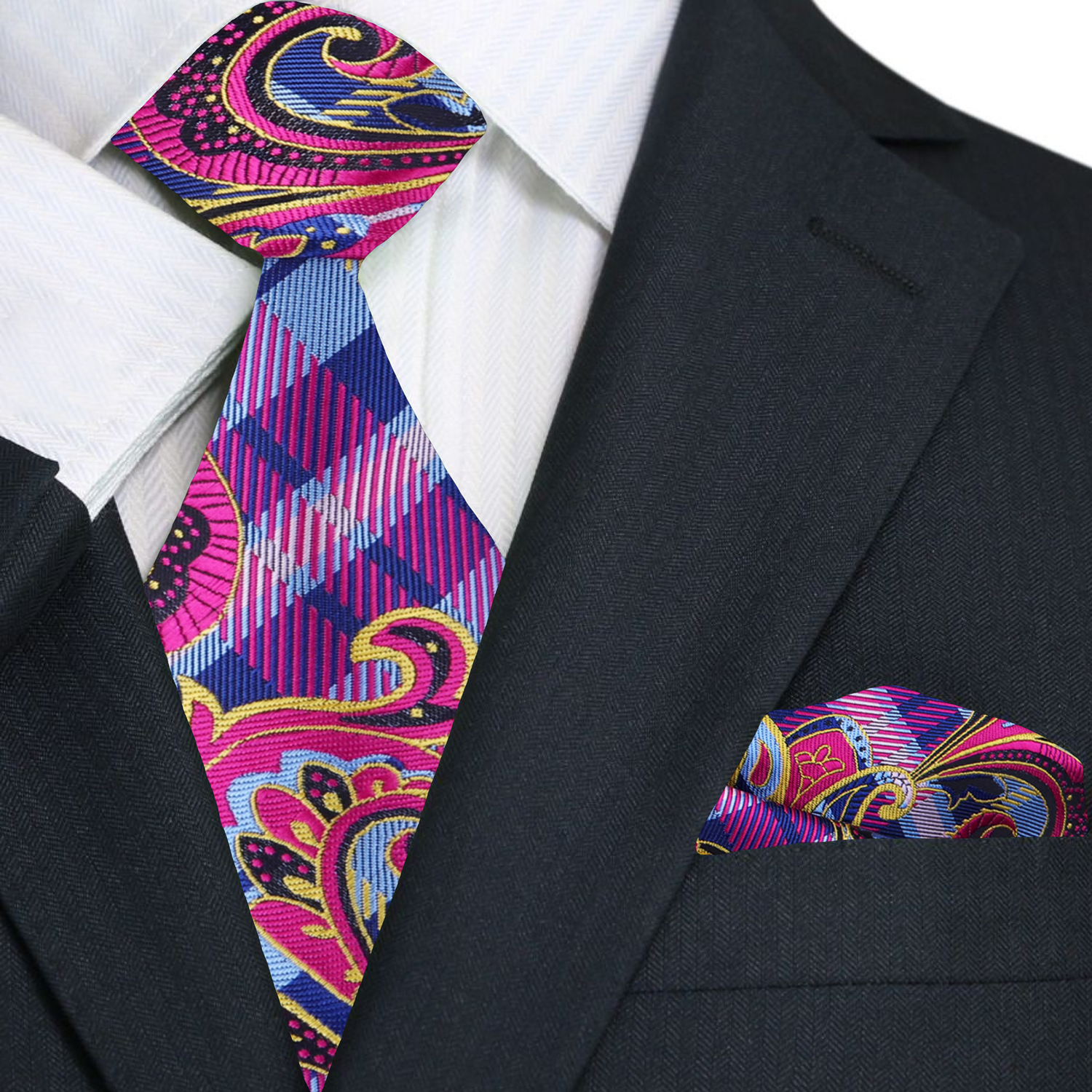 Pink, blue Paisley Necktie and Square 2