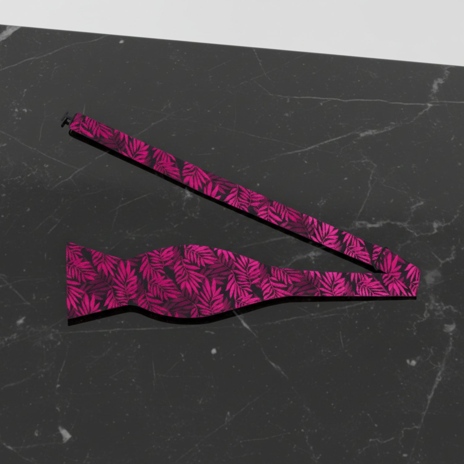 Black, Pink Leaves Bow Tie Self Tie