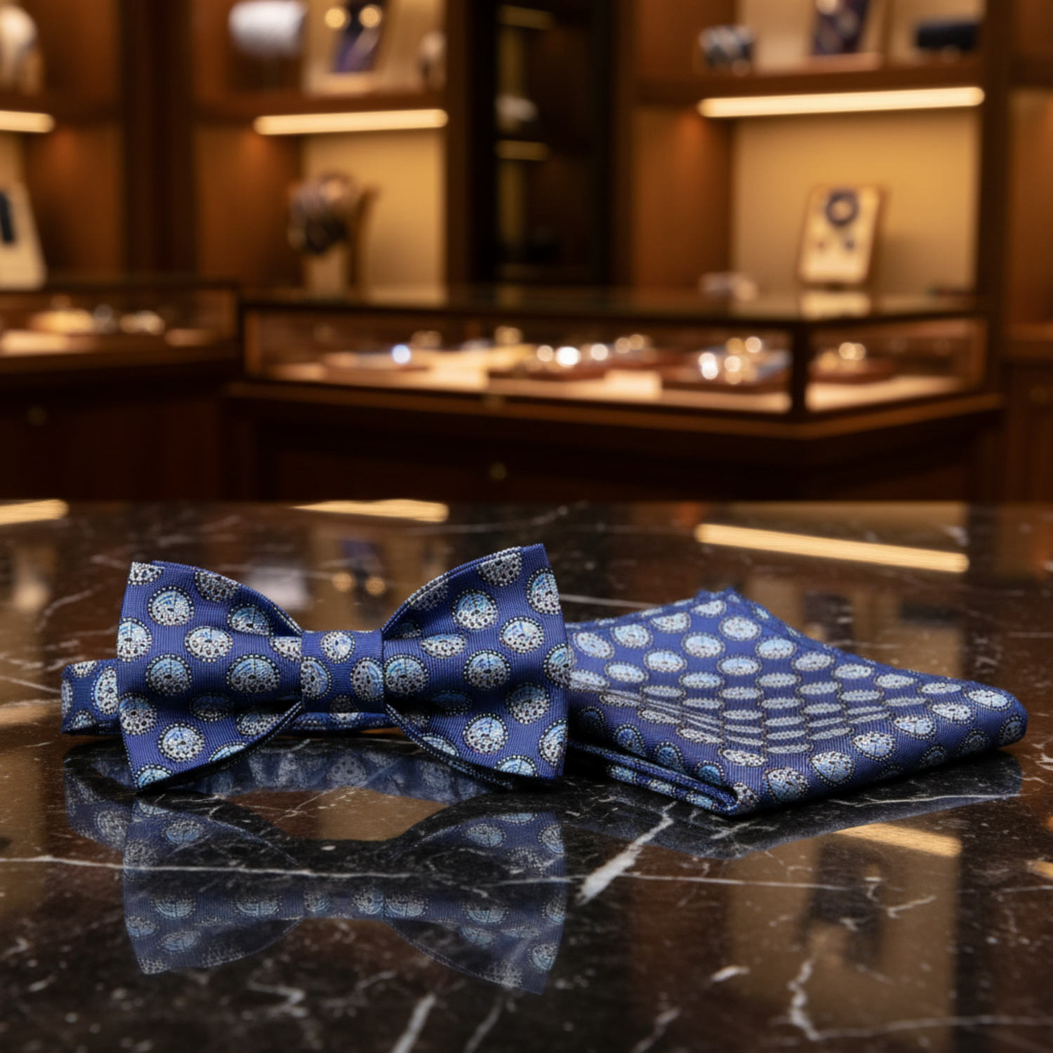 Main View: A Purple Polka Pattern Silk Self Tie Bow Tie, Matching Pocket Square