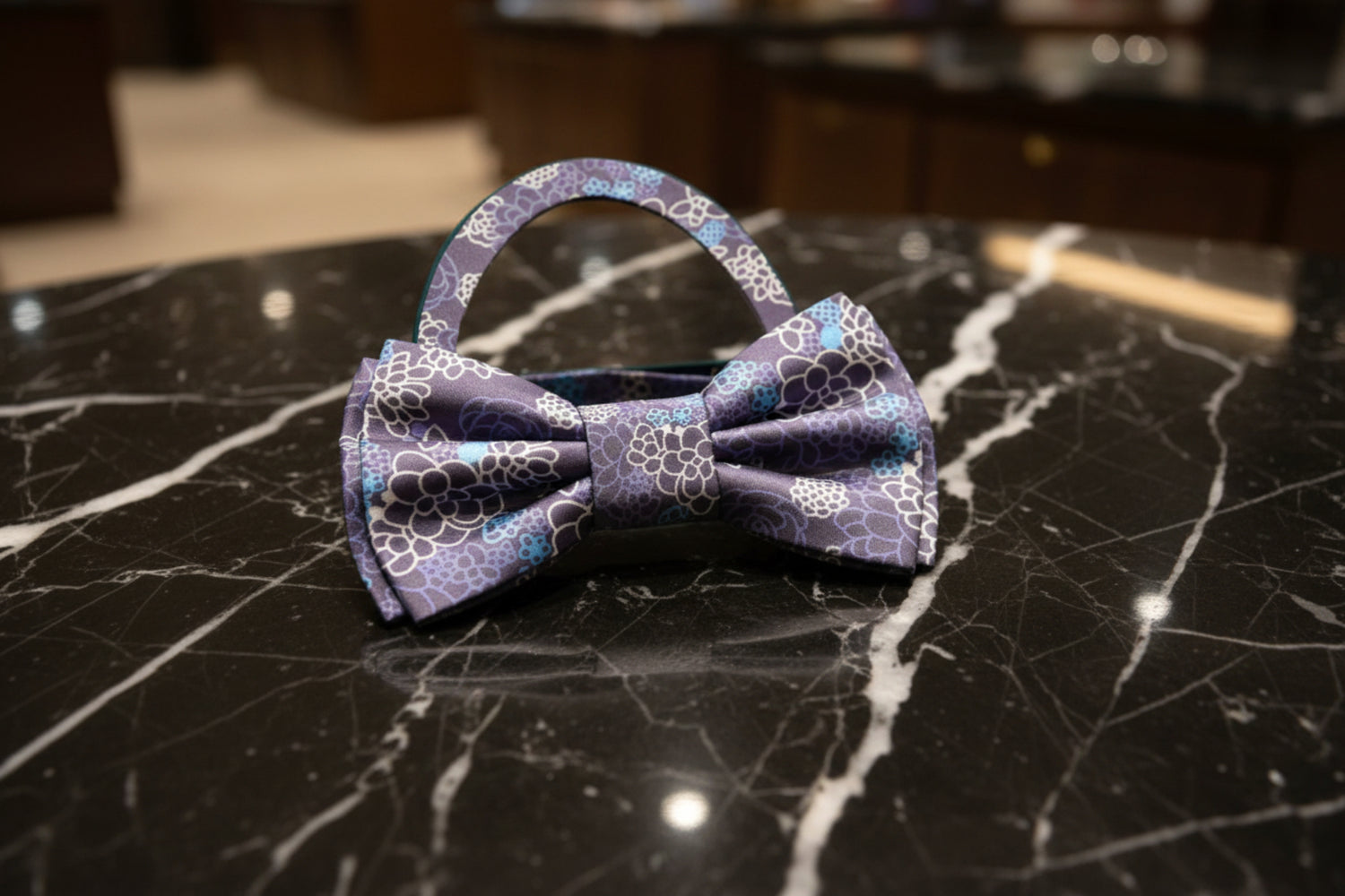 Purple, Blue Floral Bow Tie Pre Tied