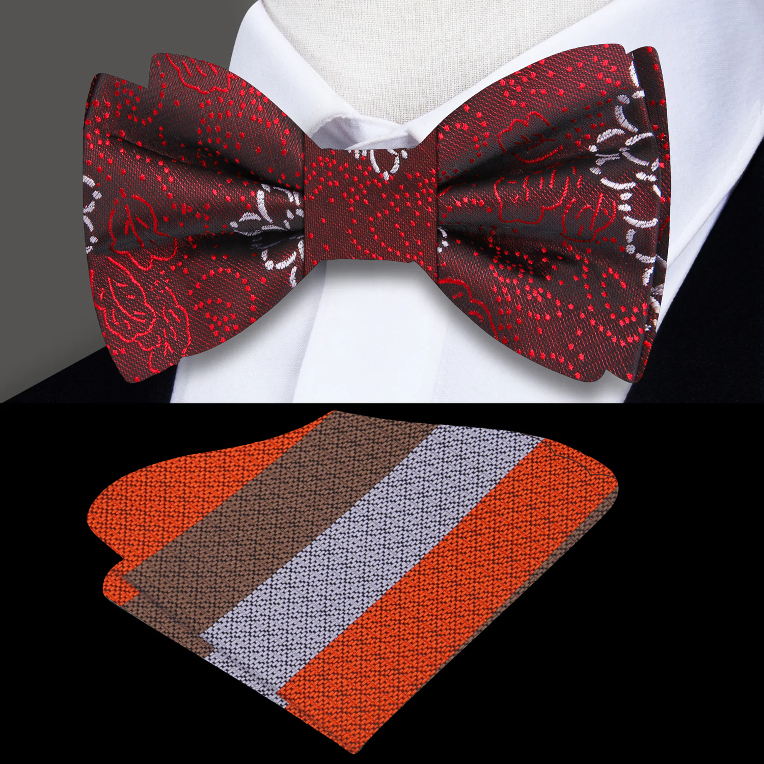 Red Floral Bow Tie and Accenting Square