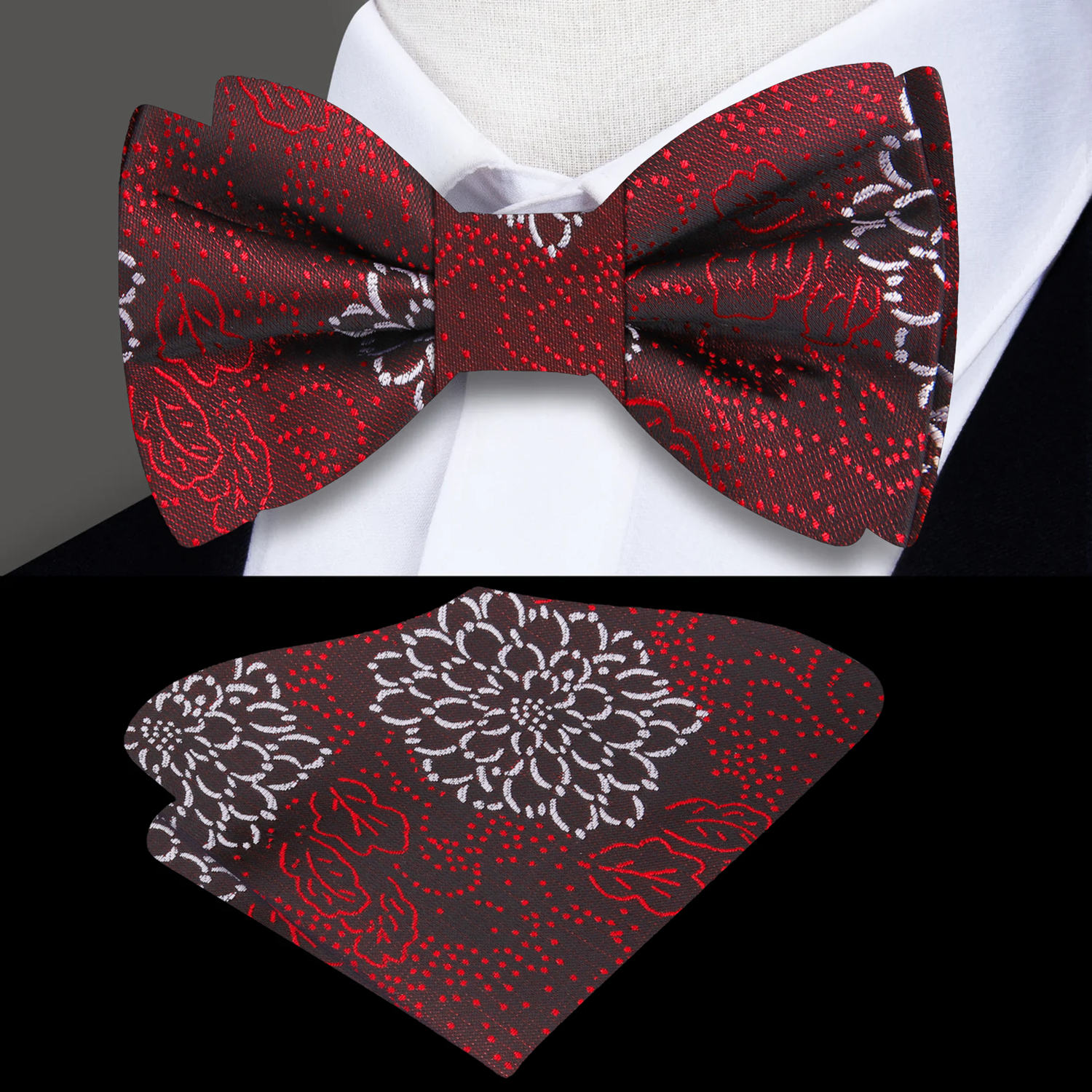 Red Floral Bow Tie and Square