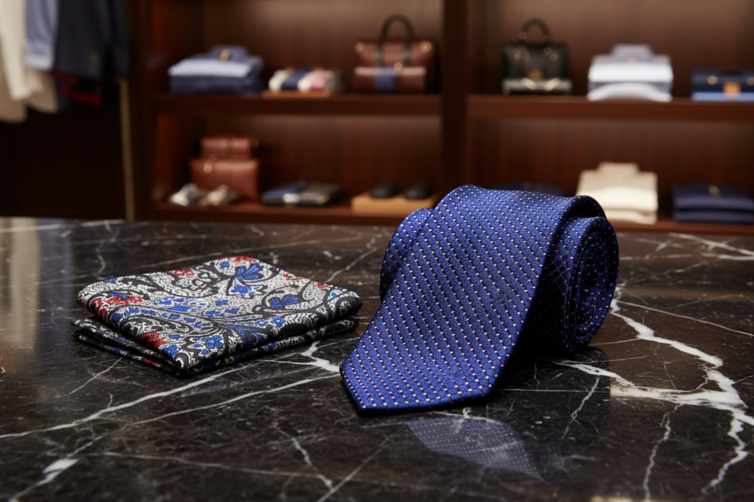 Alt: Blue Necktie and Grey Accenting Square