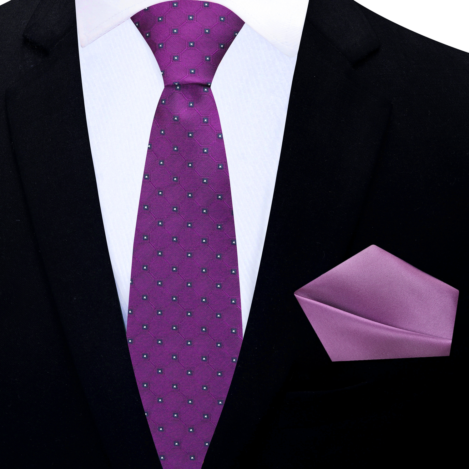 Thin Purple Geometric Necktie and Accenting Square