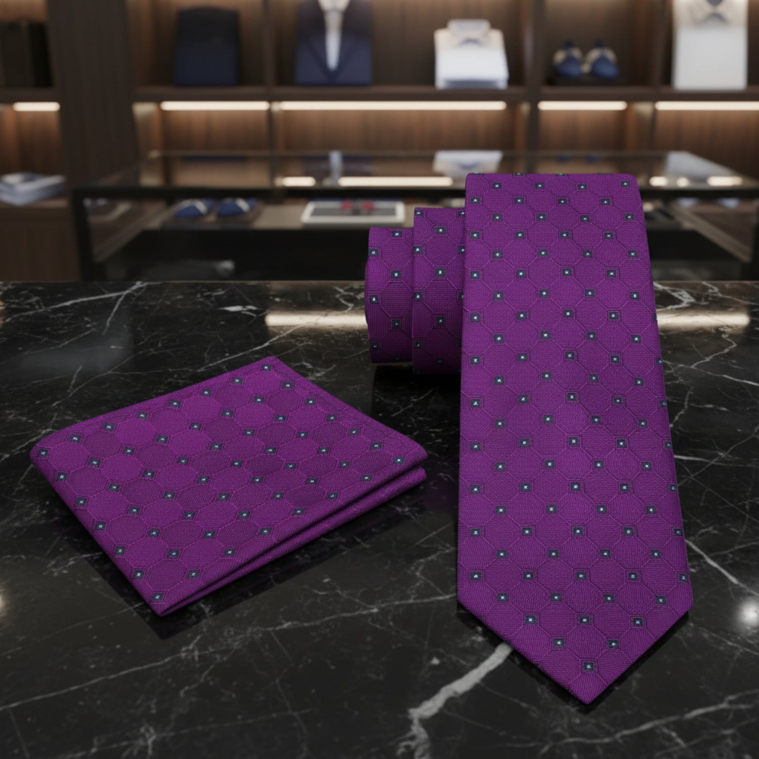 Alt View 2 Purple Geometric Necktie and Square