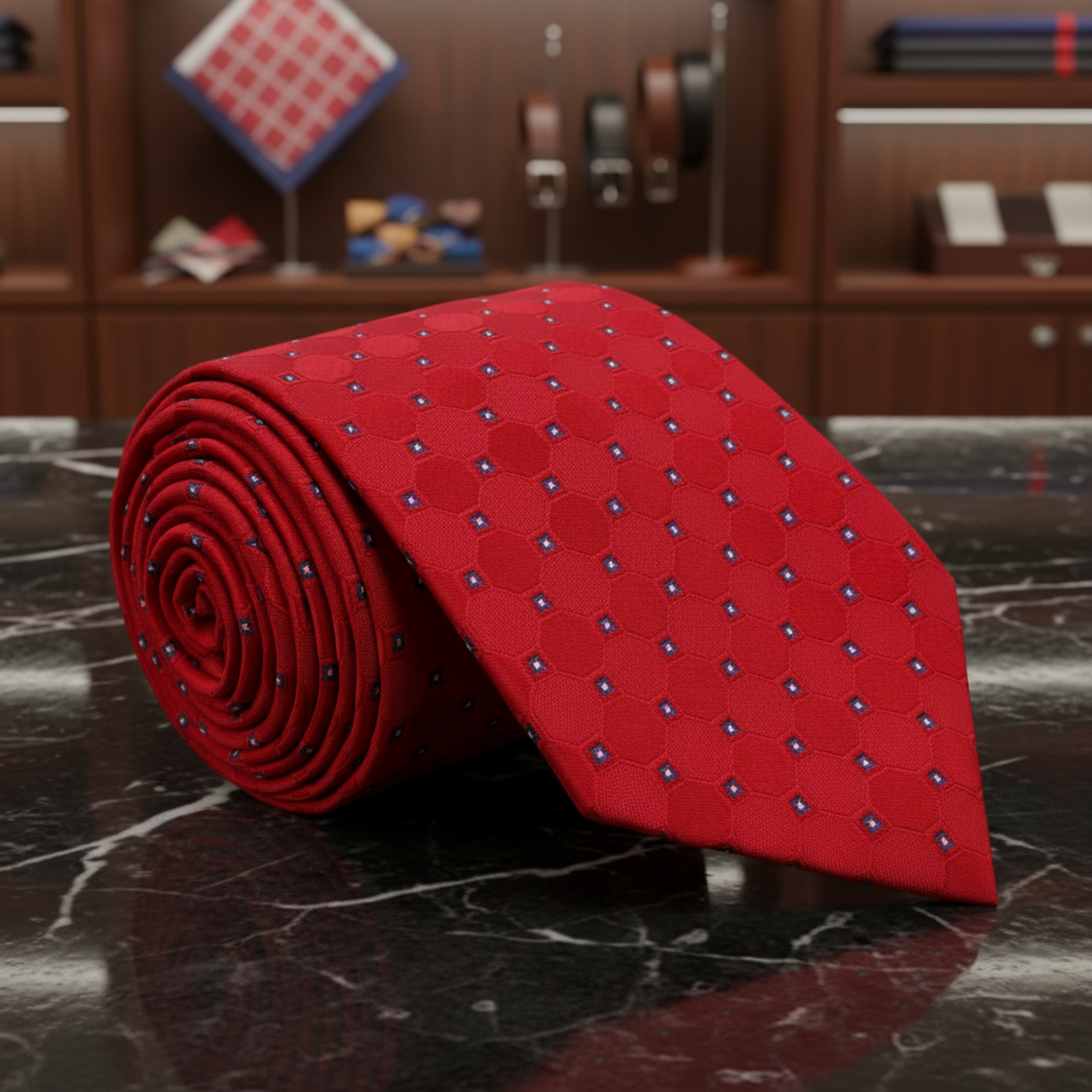 Red, Black and White Geometric Necktie