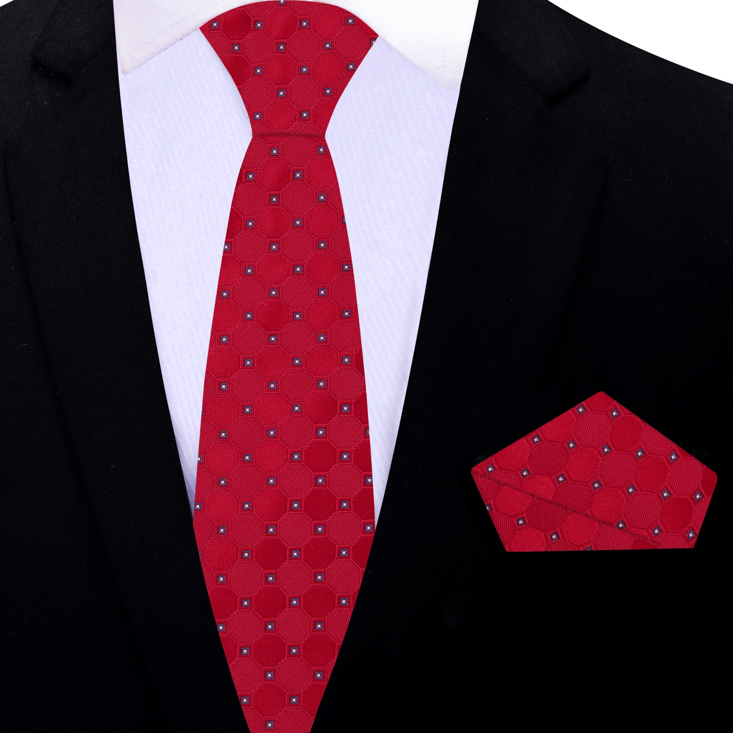 Red, Black and White Geometric Necktie and Square