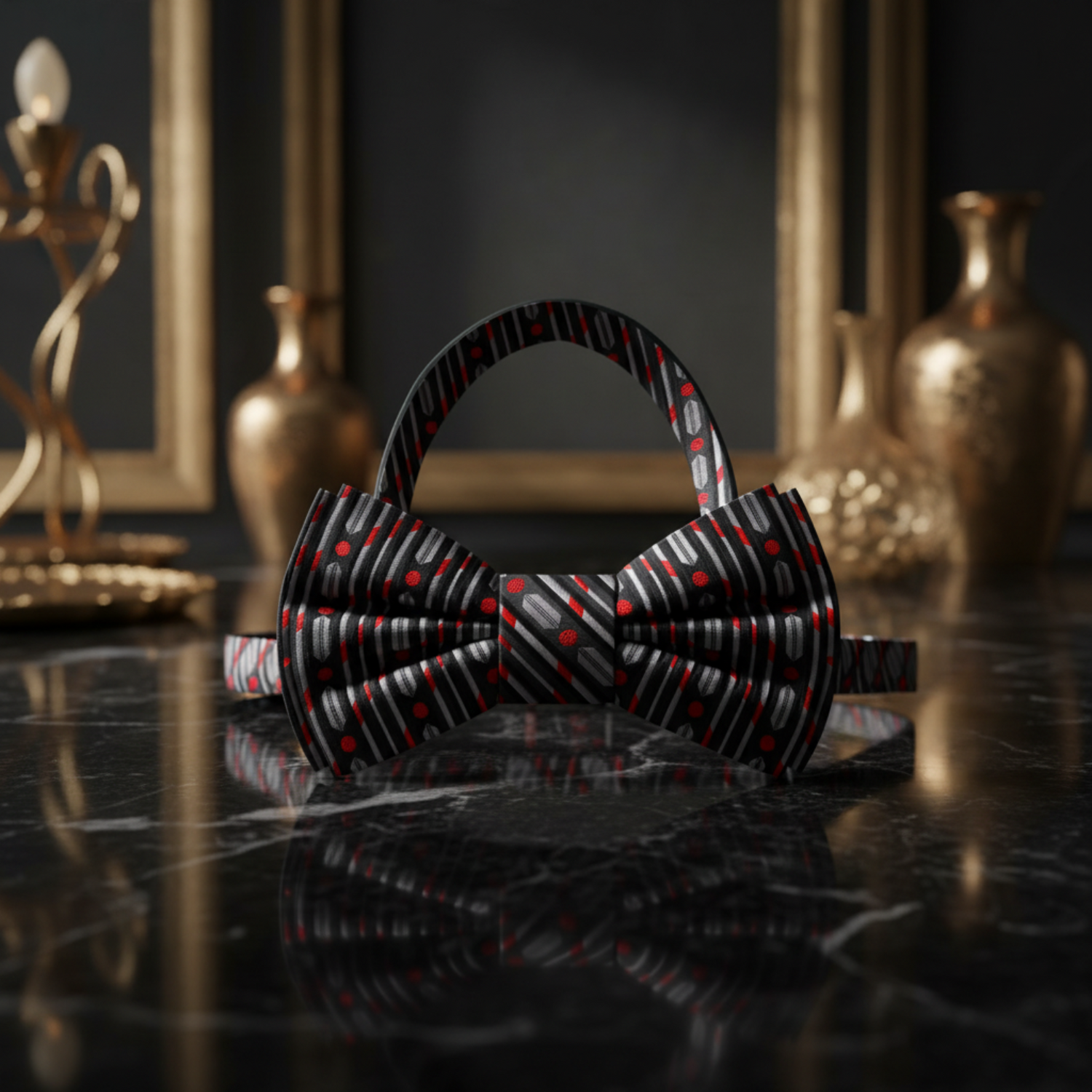 Black, Red, Grey Bow Tie Pre Tied