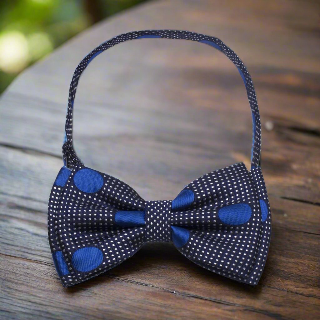 Dark Blue, Blue Polka Bow Tie Pre Tied