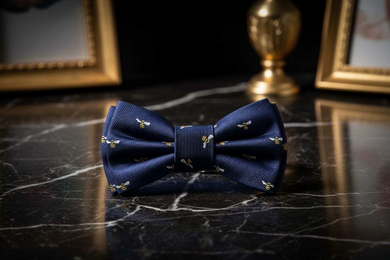 Blue Honey Bee Bow Tie Pre Tied