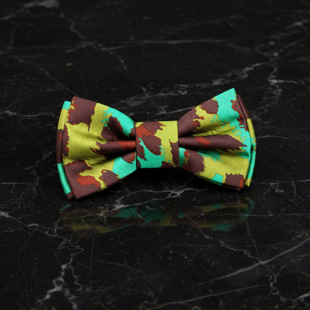 Pre Tied Green Brown Olive Cheetah Bow Tie 