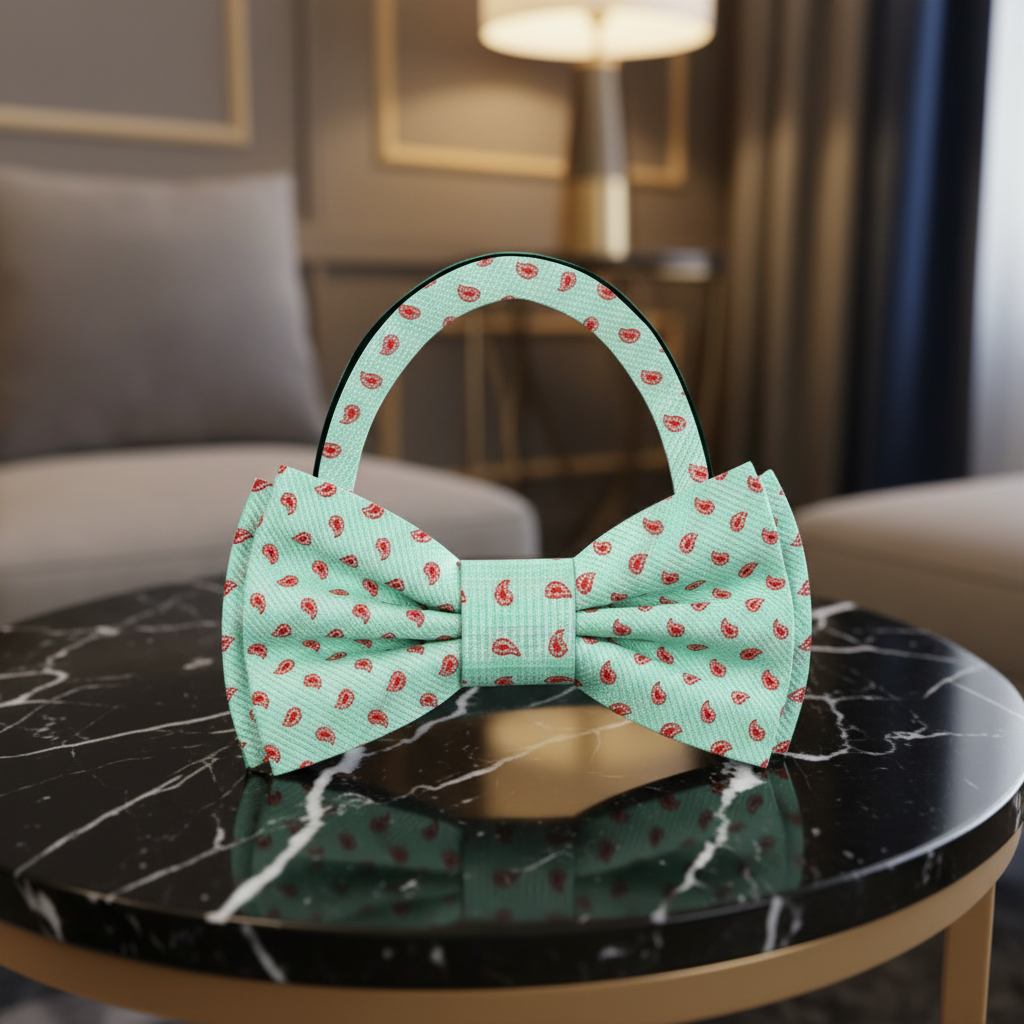 Mint Paisley Bow Tie pre Tied