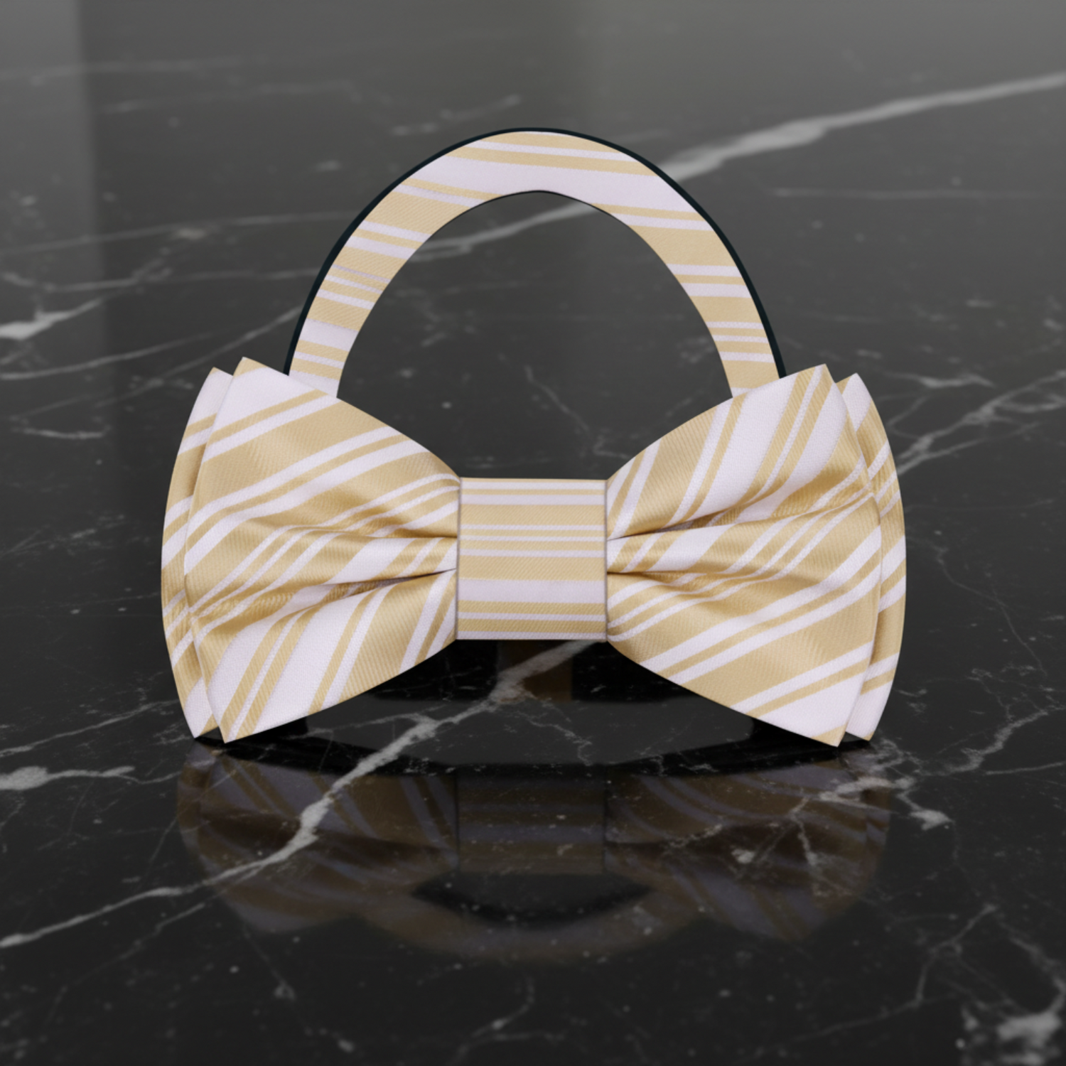 Soft Gold, Pearl Stripe Bow Tie Pre Tied
