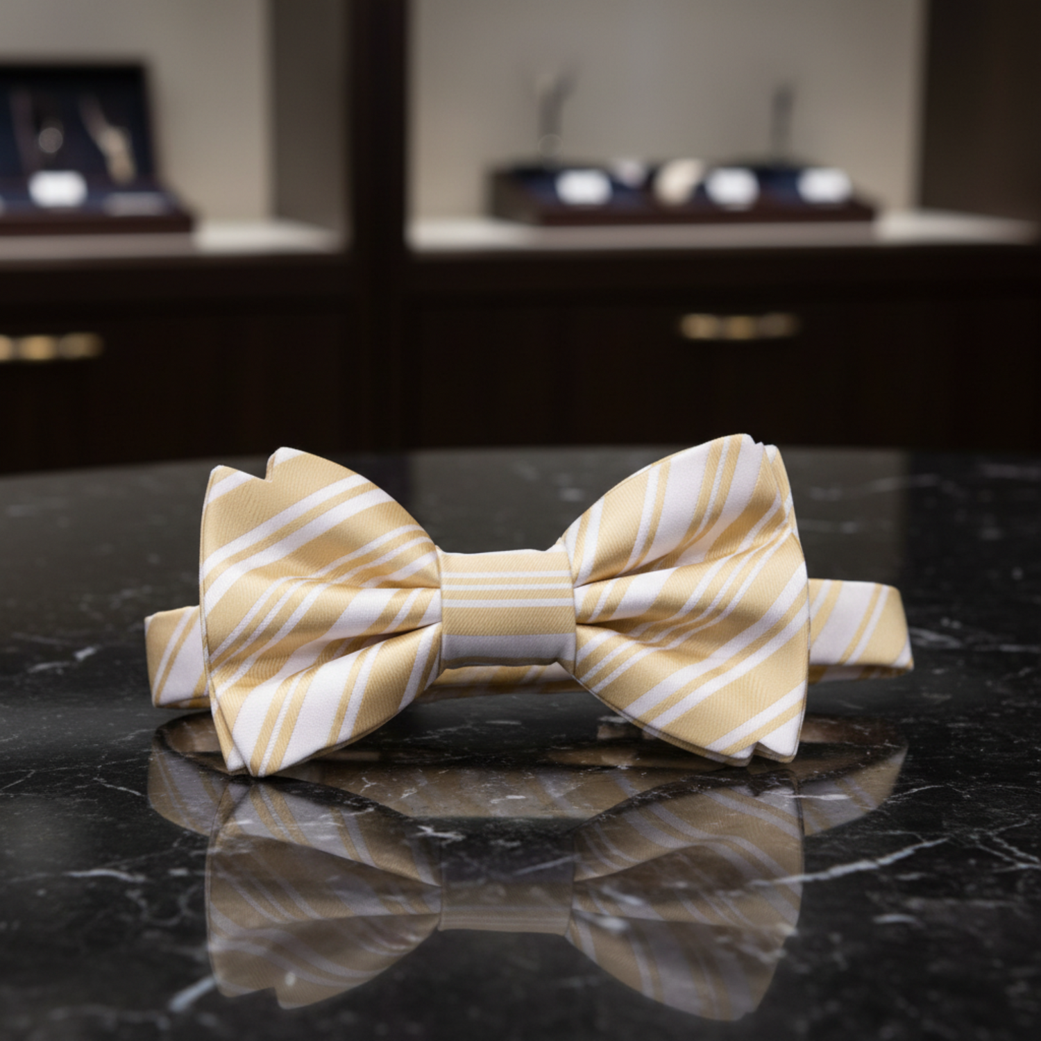 Soft Gold, Pearl Stripe Bow Tie And Pocket Square