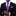 Man wearing a black suit with a purple tie and pocket square on a white background
