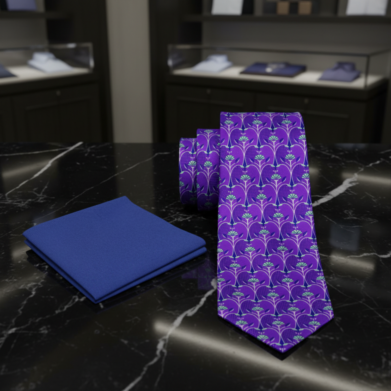 Alt: Purple Abstract Necktie with Blue Square