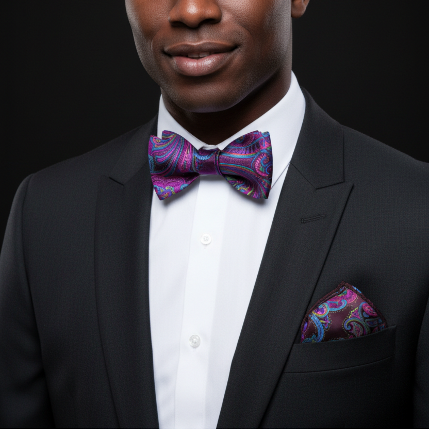 Purple and Blue Swirling Paisley Self-Tie Bow Tie