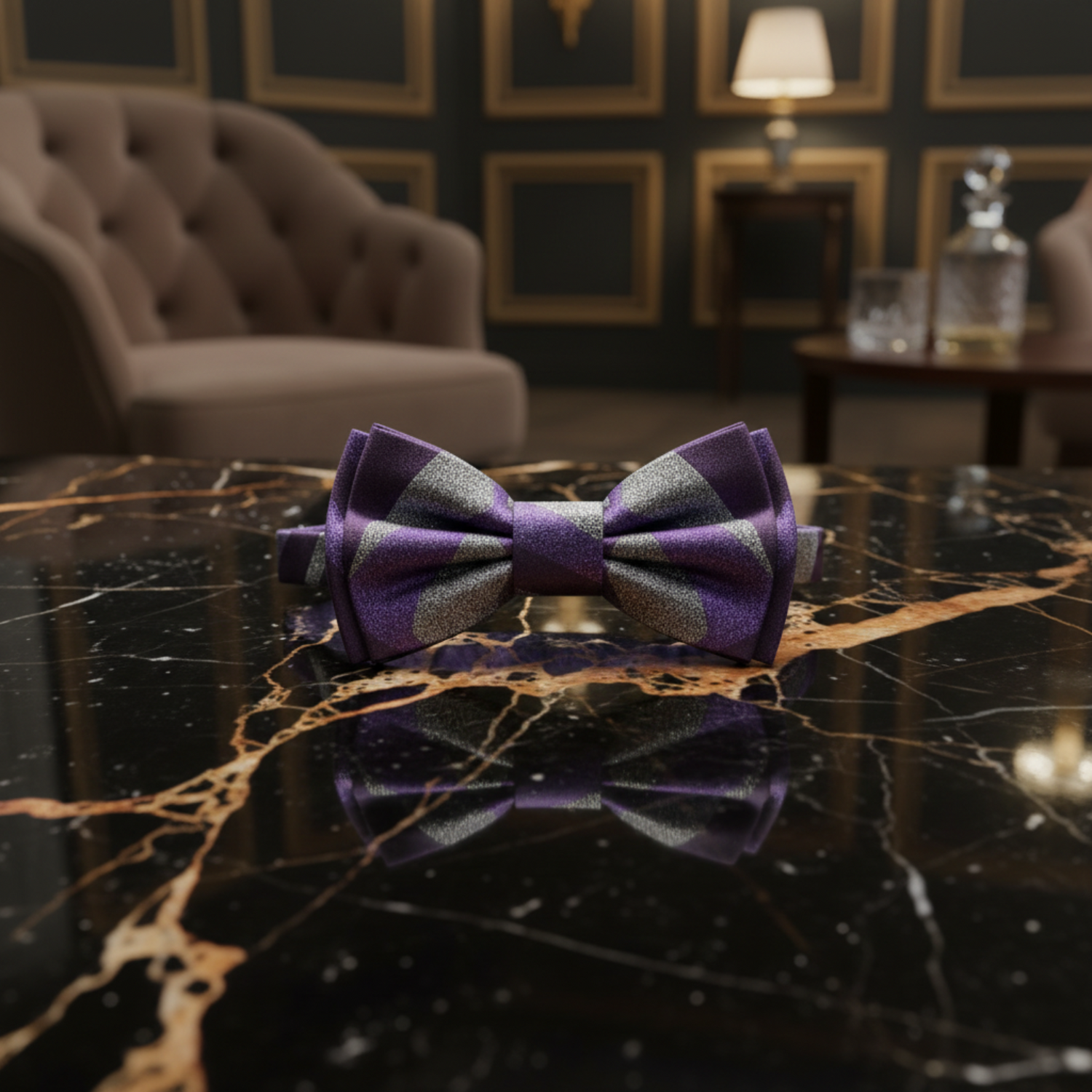Purple, Grey Abstract Bow Tie  