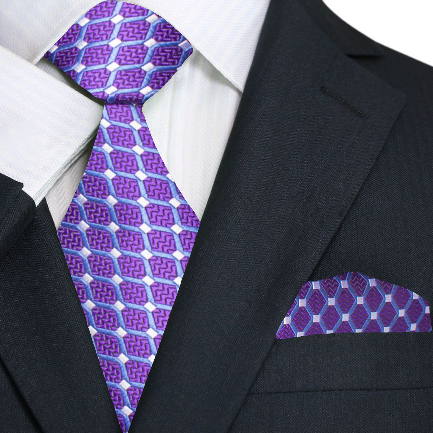 Purple Geometric Necktie and Square