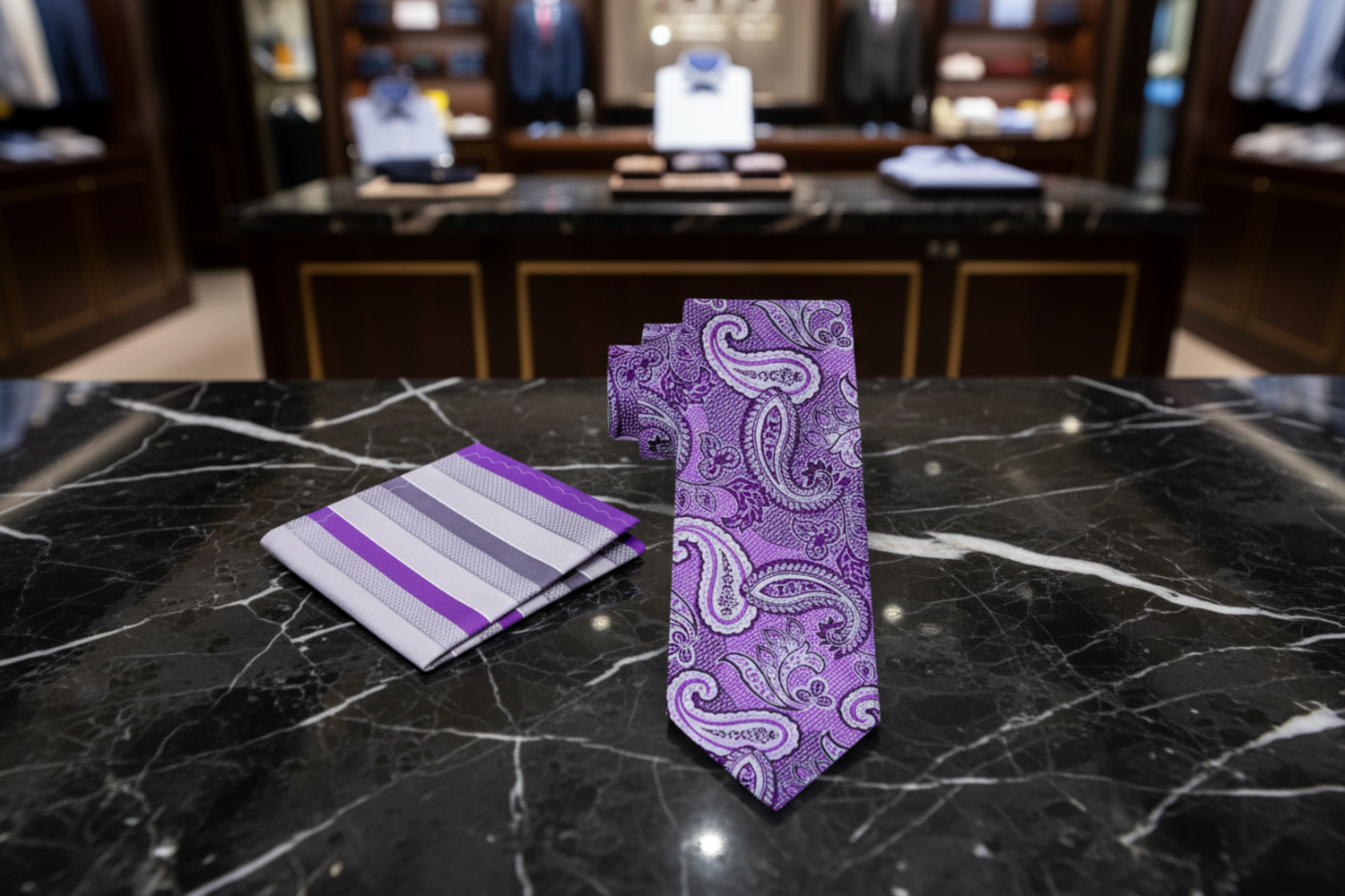 Alt View: Purple Paisley Necktie and Accenting Stripe Square