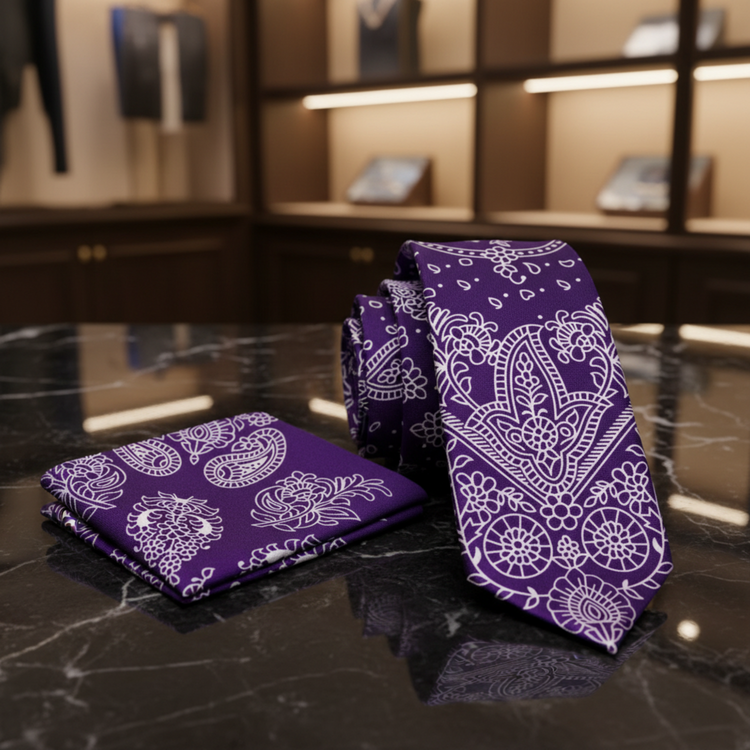  Purple White Paisley Tie and Square View 2