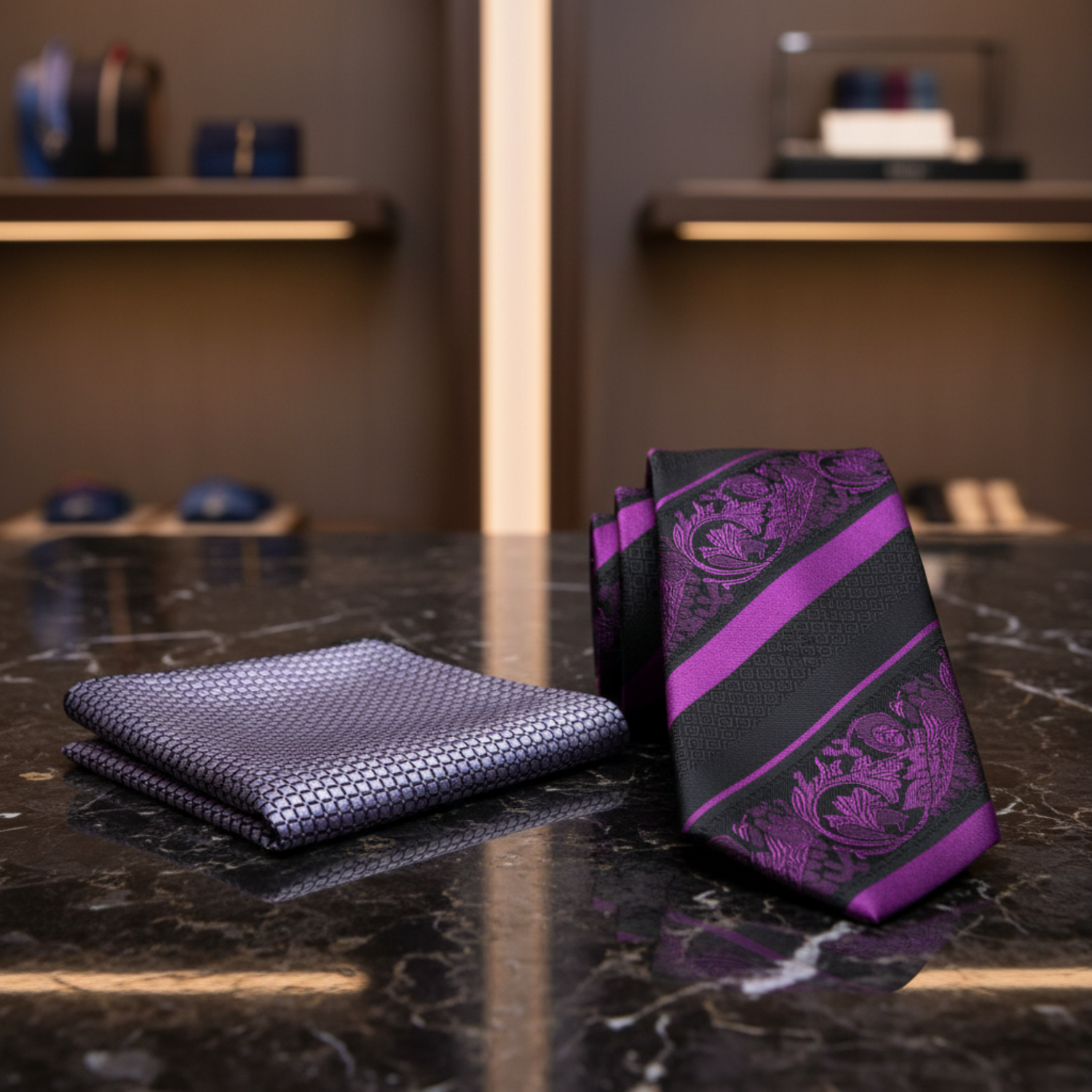 Purple Black Cadenza Necktie and Square 2