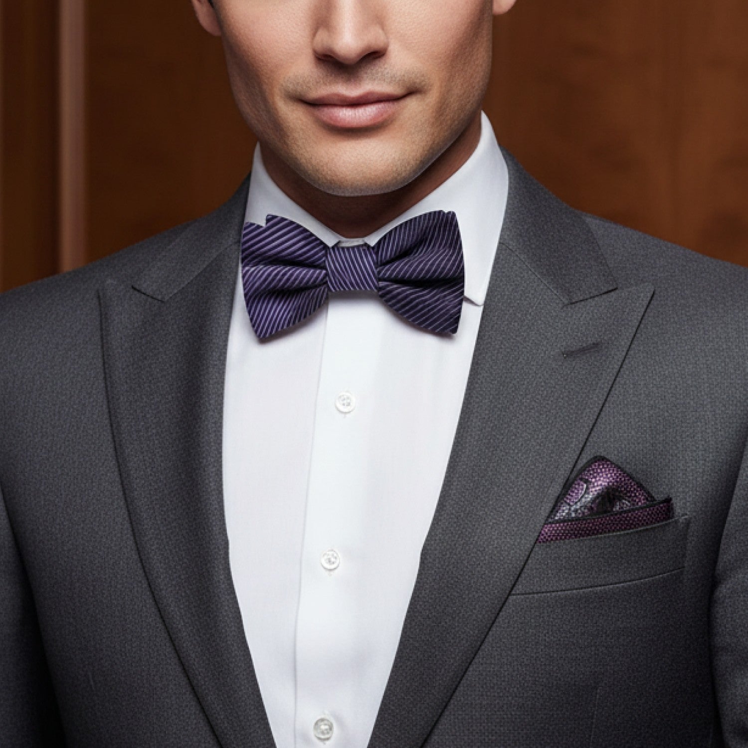 Black & Purple Wavy Lined Bow Tie