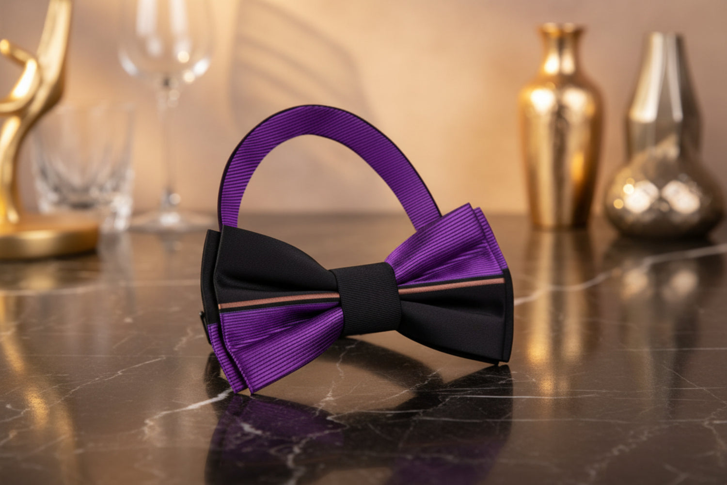 Purple Black Omni Bow Tie Pre Tied