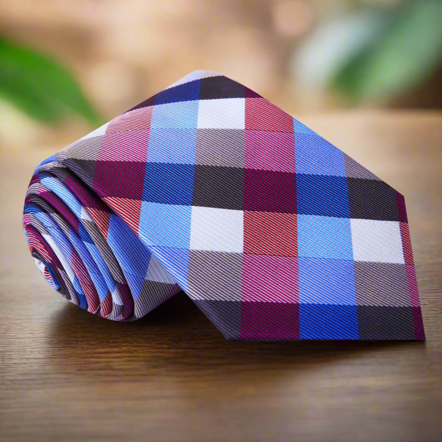 Purple Blue Check necktie